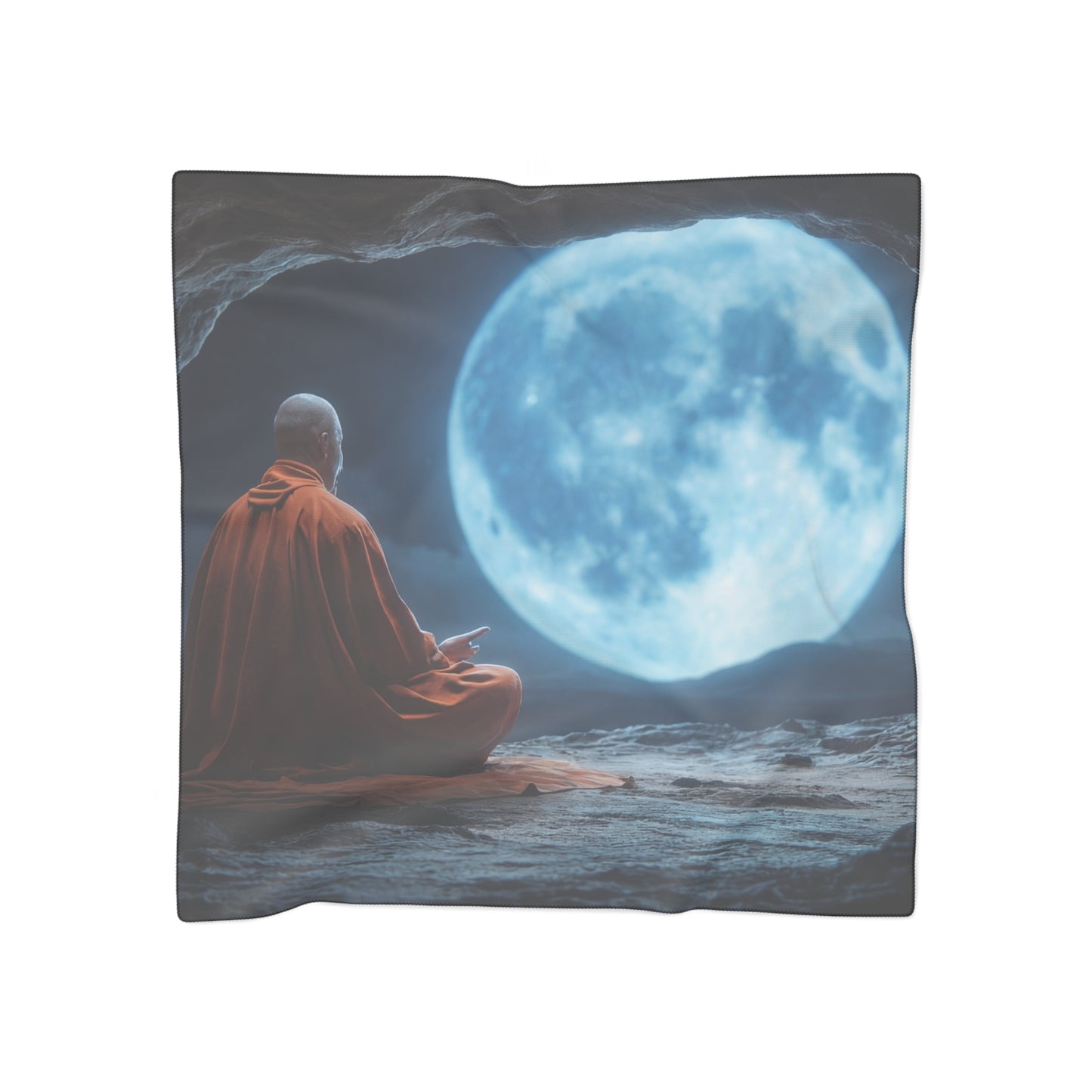 Lunar Meditation Poly Scarf – Crimson Monk’s Peaceful Glow
