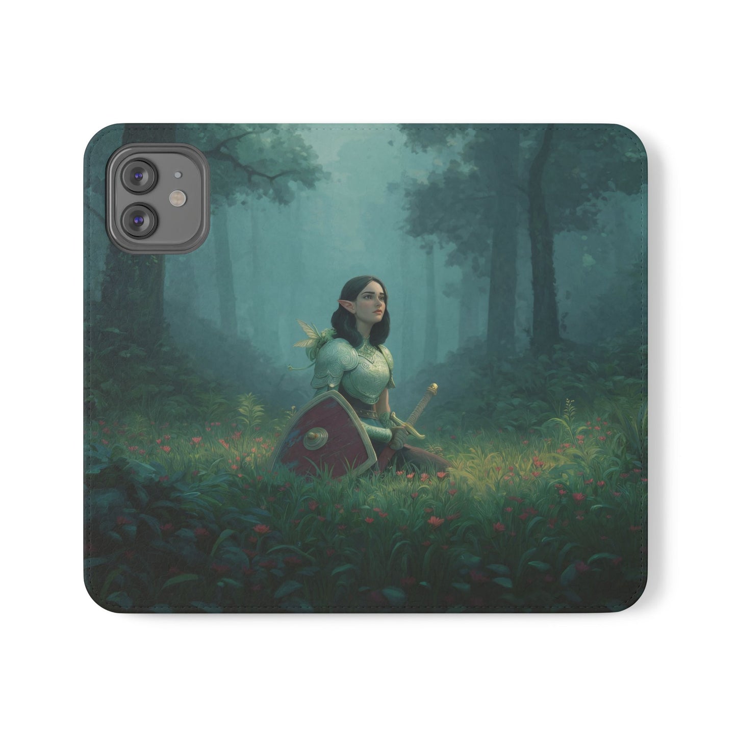 Woodland Sentinel Flip Cases – Green Knight in Misty Grove