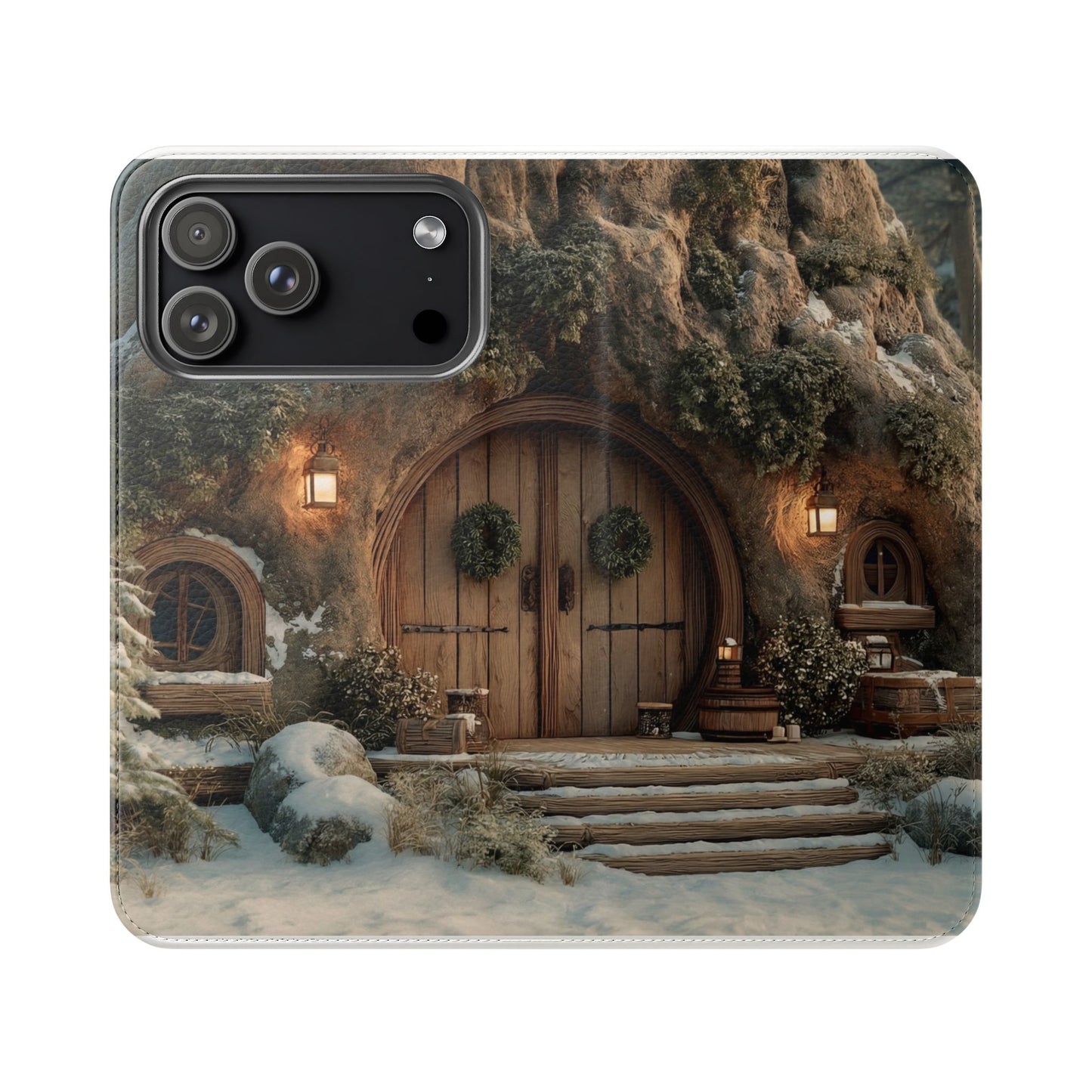 Hobbit Hole Flip Cases – Cozy Winter Doorway Scene