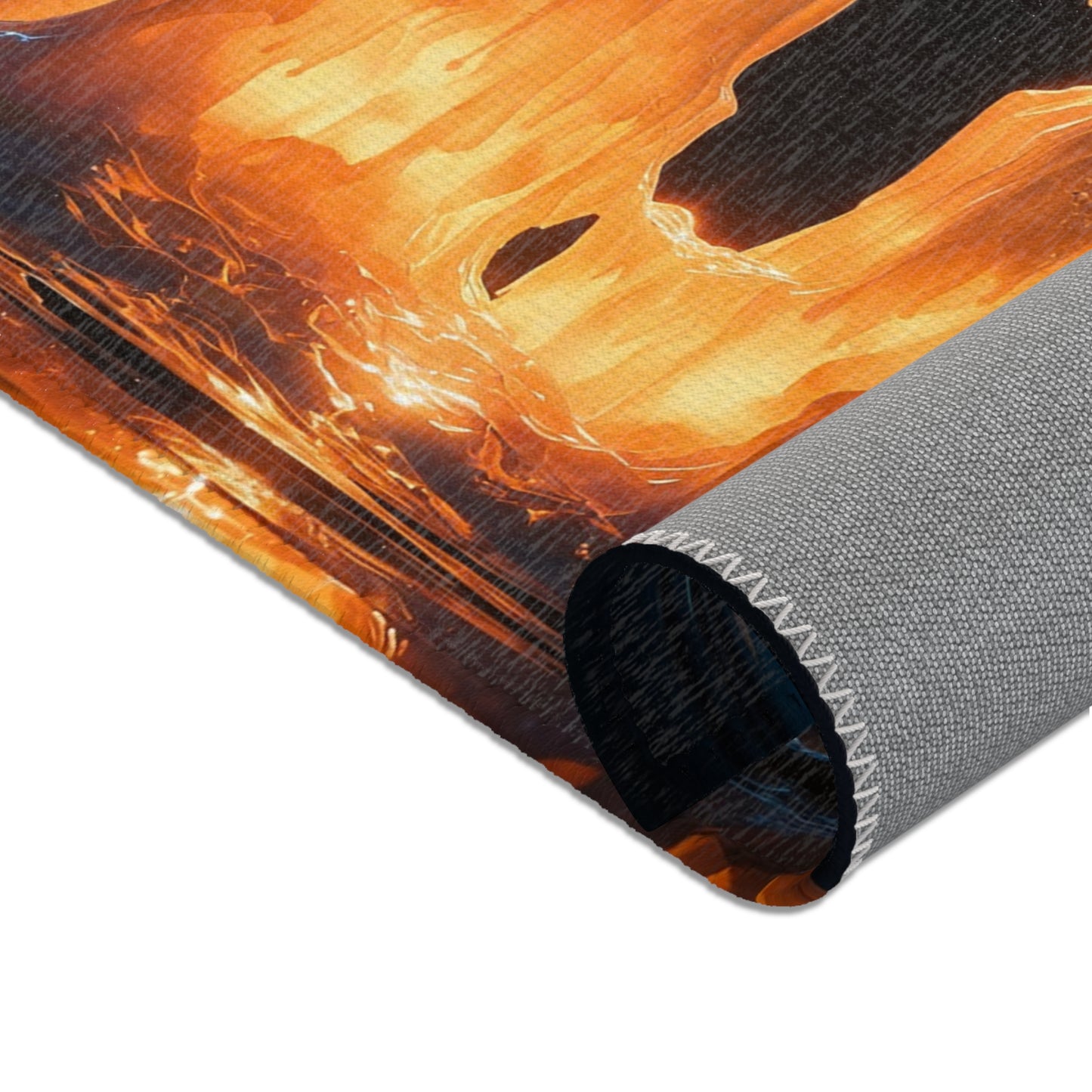 Luminous Candle Mountain Rug – Warm Glow Against Midnight Depths