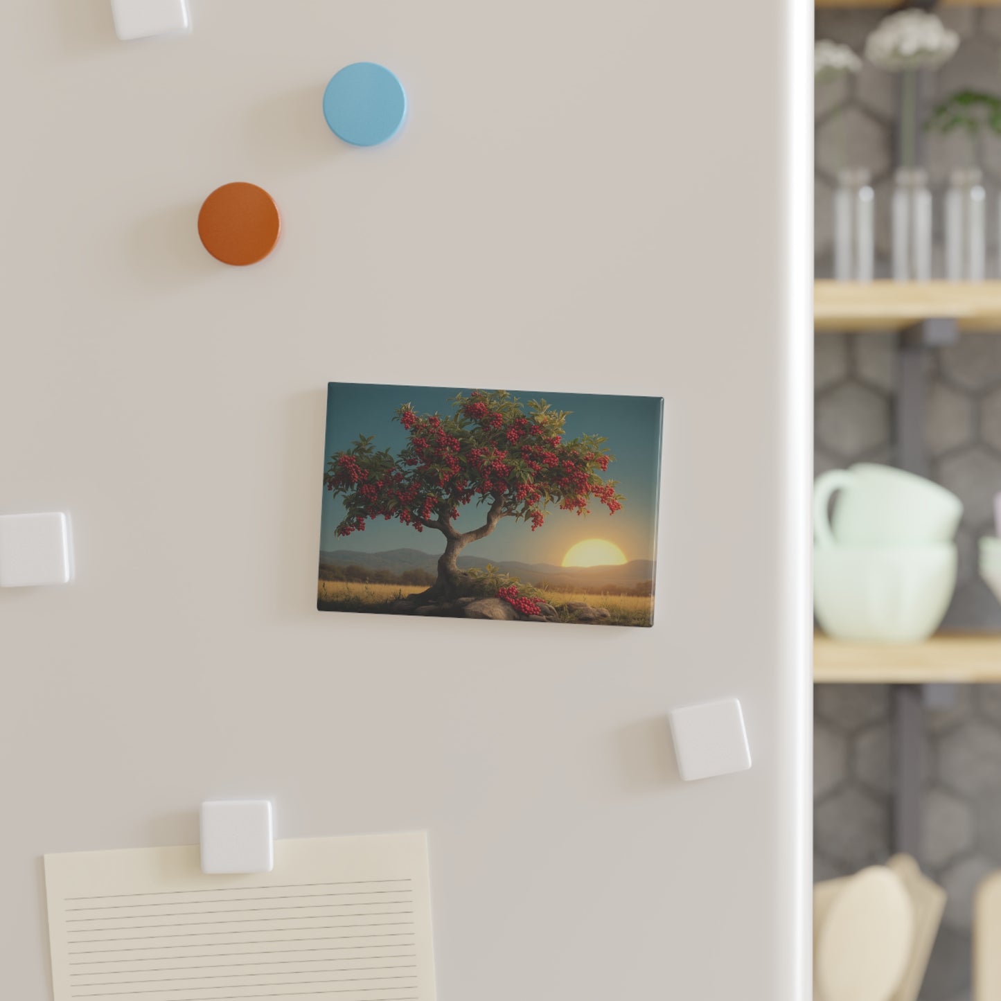 Crimson Berry Tree Button Magnet, Rectangle (1 & 10 pcs) – Sunset Harvest Guardian