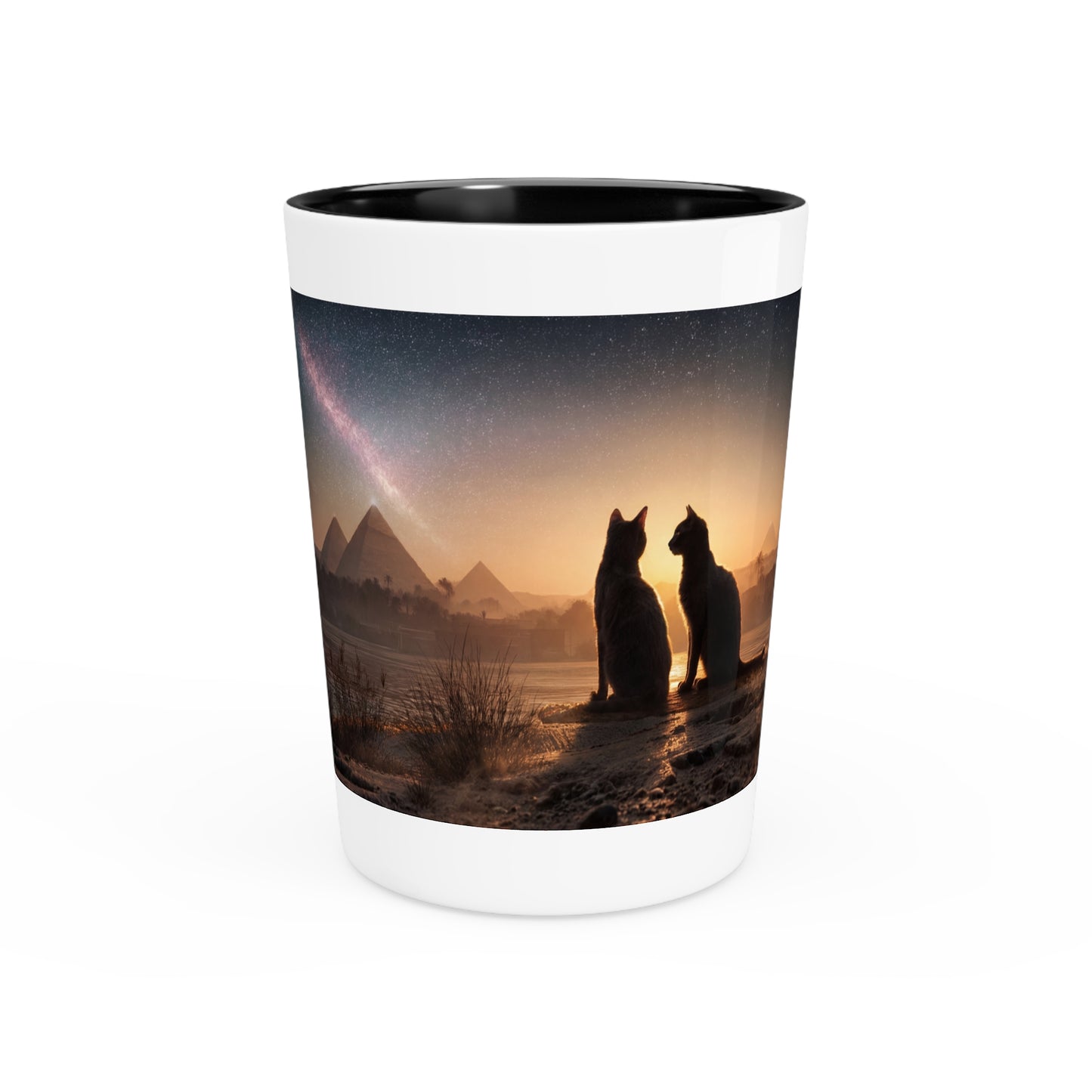 Twin Cats and Pyramids Shot Glass – Stargazing Nile Silhouette