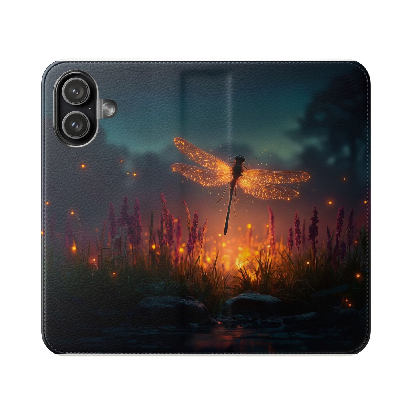 Bioluminescent Dragonfly Flip Cases – Glowing Amber Wings Over Twilight Marsh