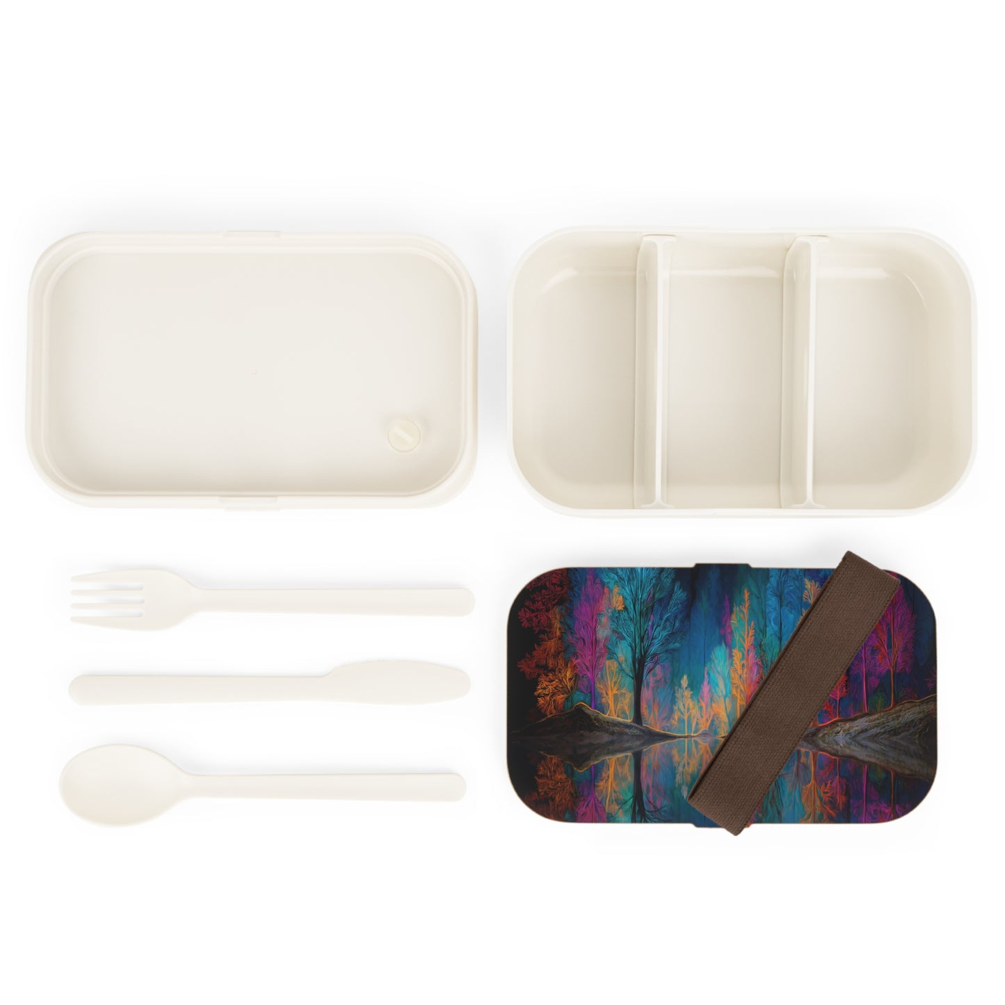 Chromatic Forest Reflection Bento Lunch Box – Mirror of Electric Twilight