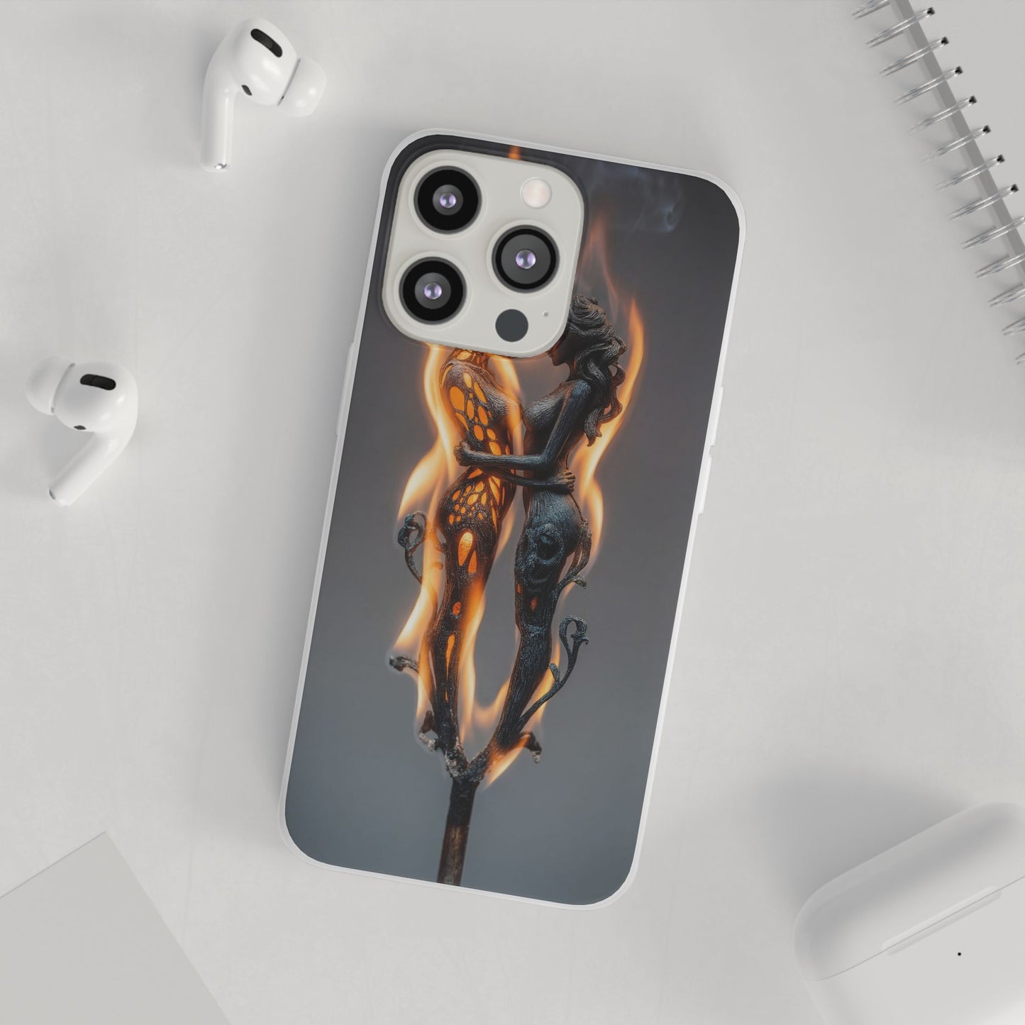 Flame-Embraced Lovers Flexi Cases – Intimate Glow Within the Fire