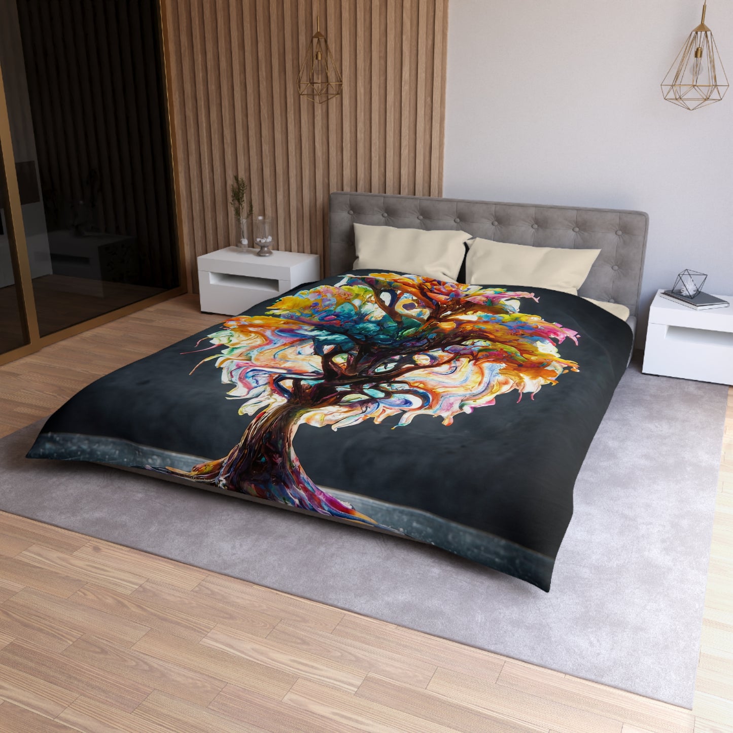 Chromatic Dream Tree Microfiber Duvet Cover – Where Color Blooms in Every Branch