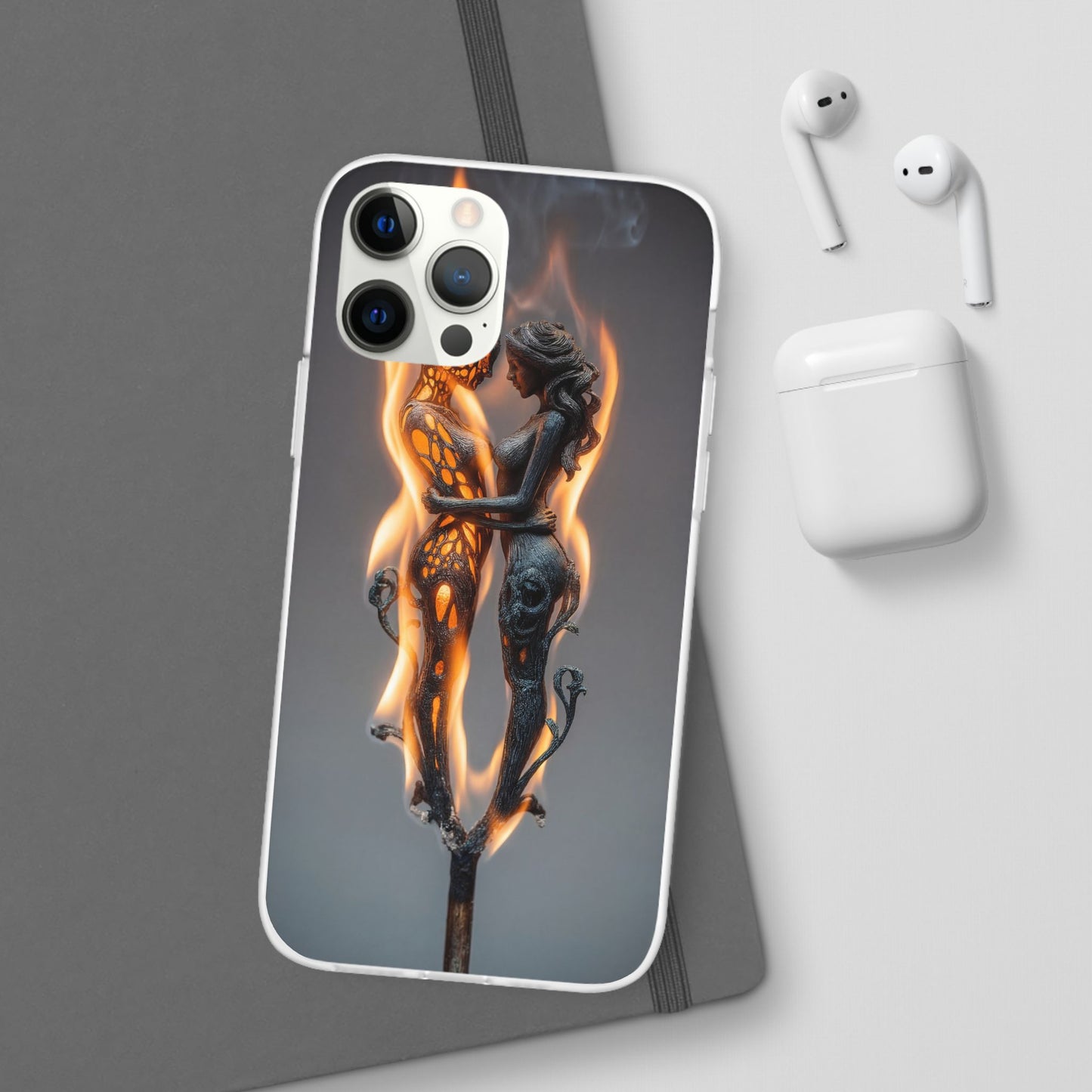 Flame-Embraced Lovers Flexi Cases – Intimate Glow Within the Fire