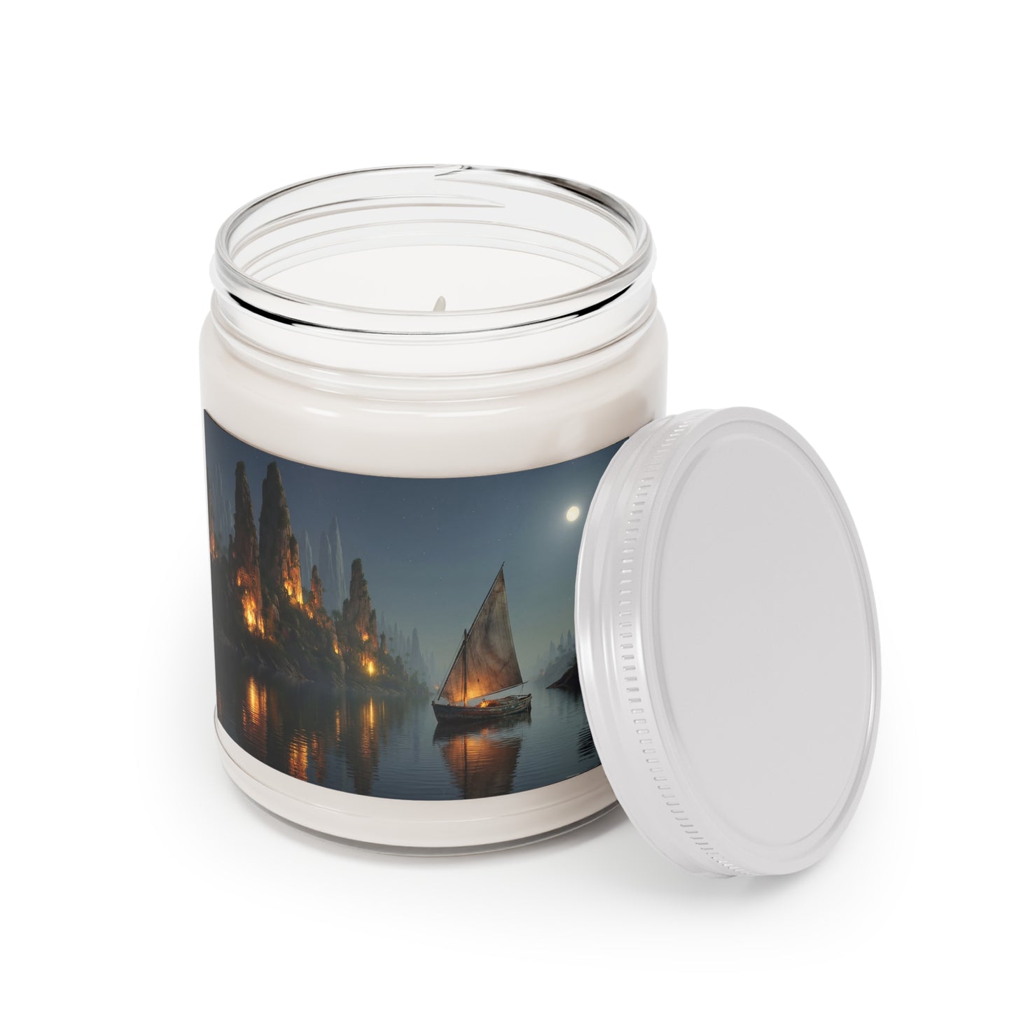 Moonlit River Voyage Scented Soy Candles with White Lid, 9oz – Warm Lantern Glow