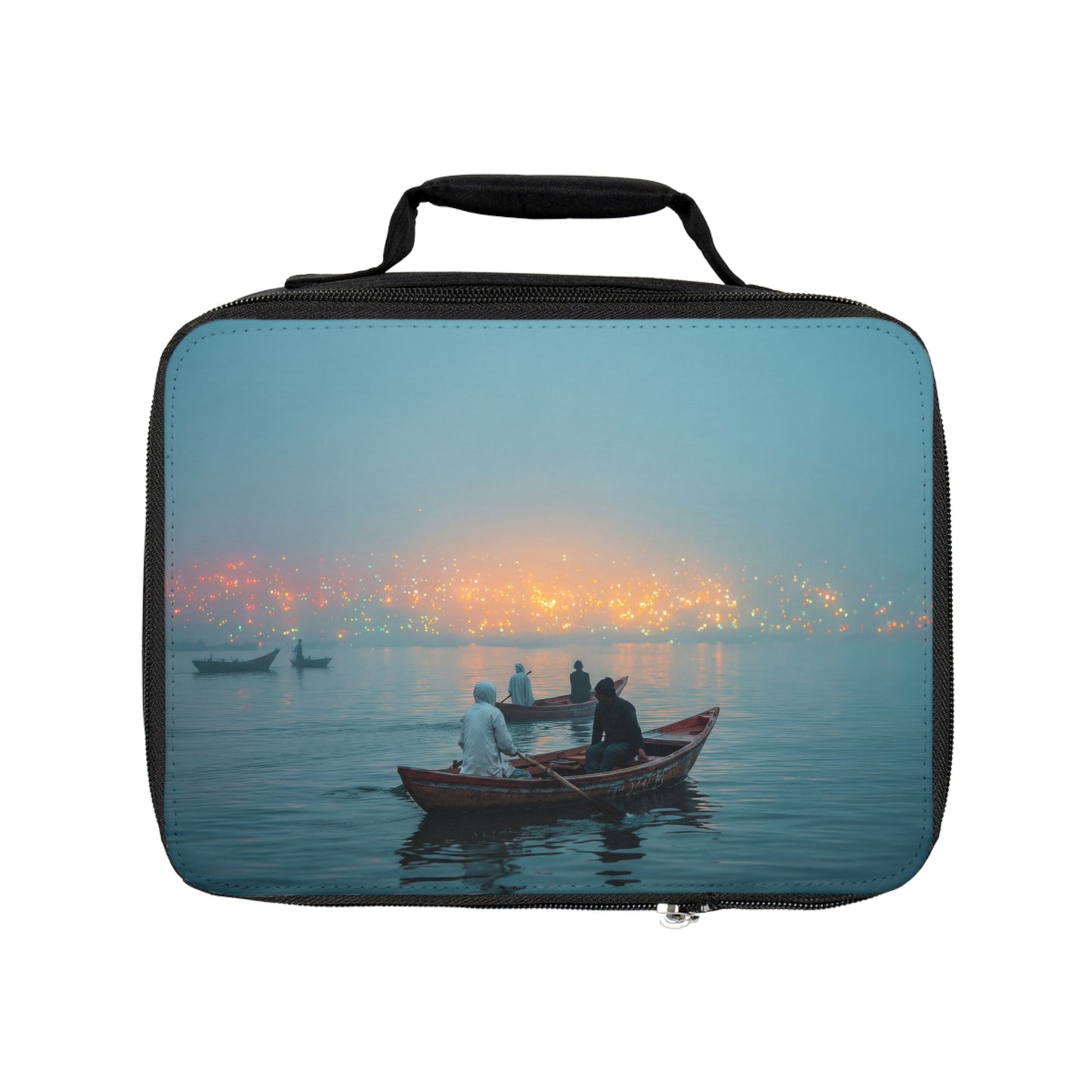 Misty Lake Boat Ride Lunch Bag – Golden Lights Through the Fog