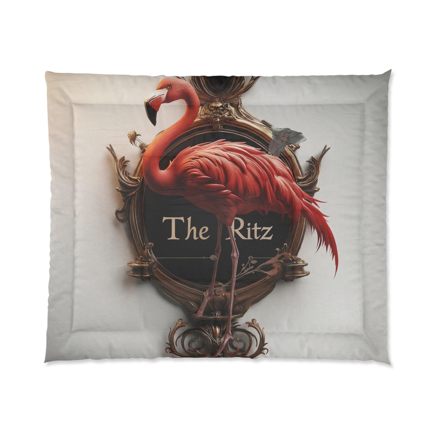 Regal Flamingo Clock Comforter – Opulent Gilded Hourglass