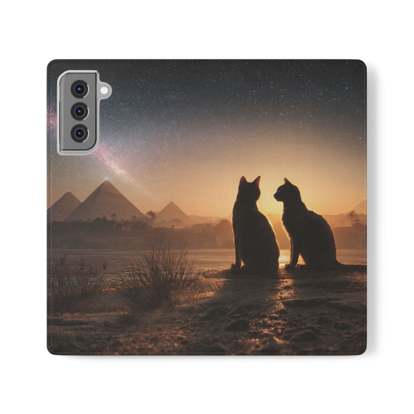 Pharaoh Cats Flip Cases – Starry Nile Guardians on the Bank