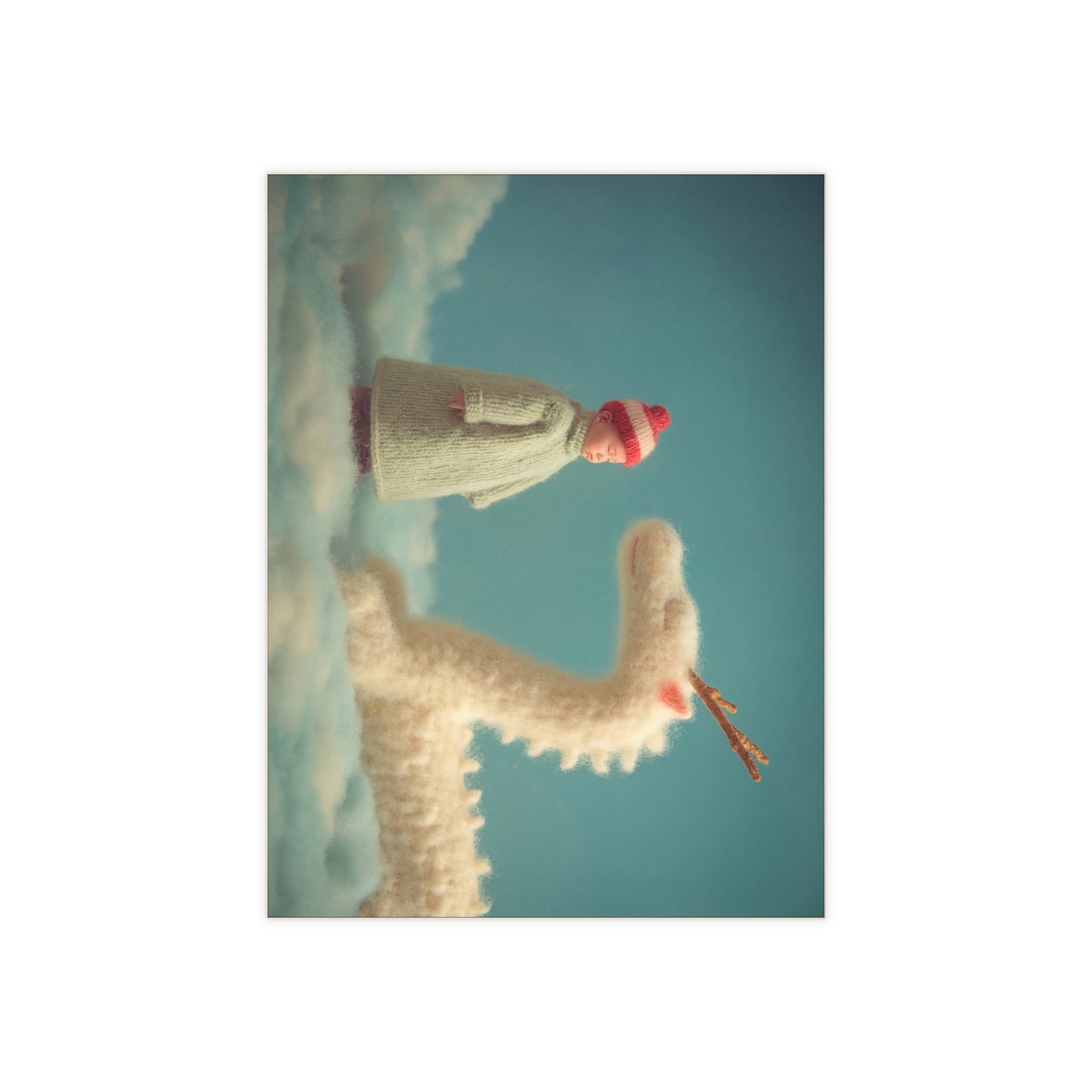 Knitted Dragon and Child Ceramic Photo Tile – Quiet Skyward Whispers