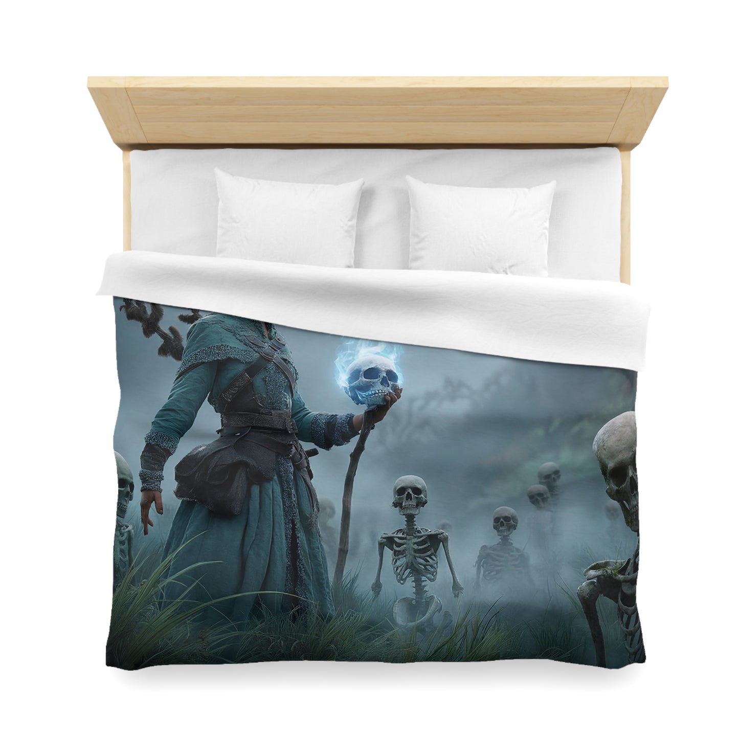 Blue-Skull Witch Duvet Cover – Misty Grove Necromancer Dreamscape