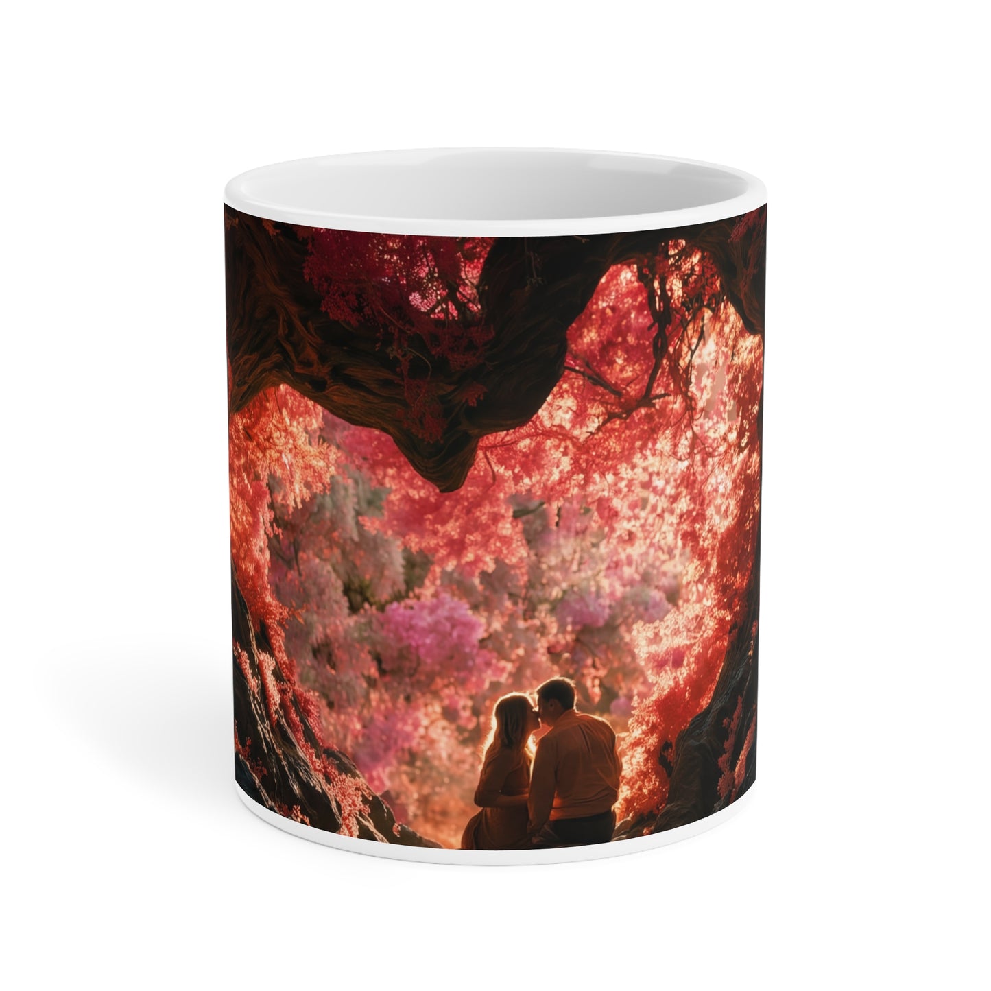 Crimson Canopy Ceramic Mugs (11oz\15oz\20oz) – Whispering Love in a Heartwood Grove