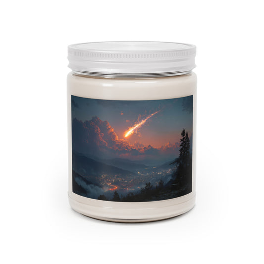 Celestial Firefall Scented Soy Candles with White Lid, 9oz – Cosmic Glow Over Mountain Vale
