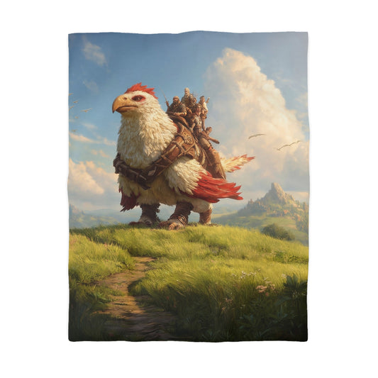 Skybound Hawk Riders Microfiber Duvet Cover – Sunlit Summit Adventure