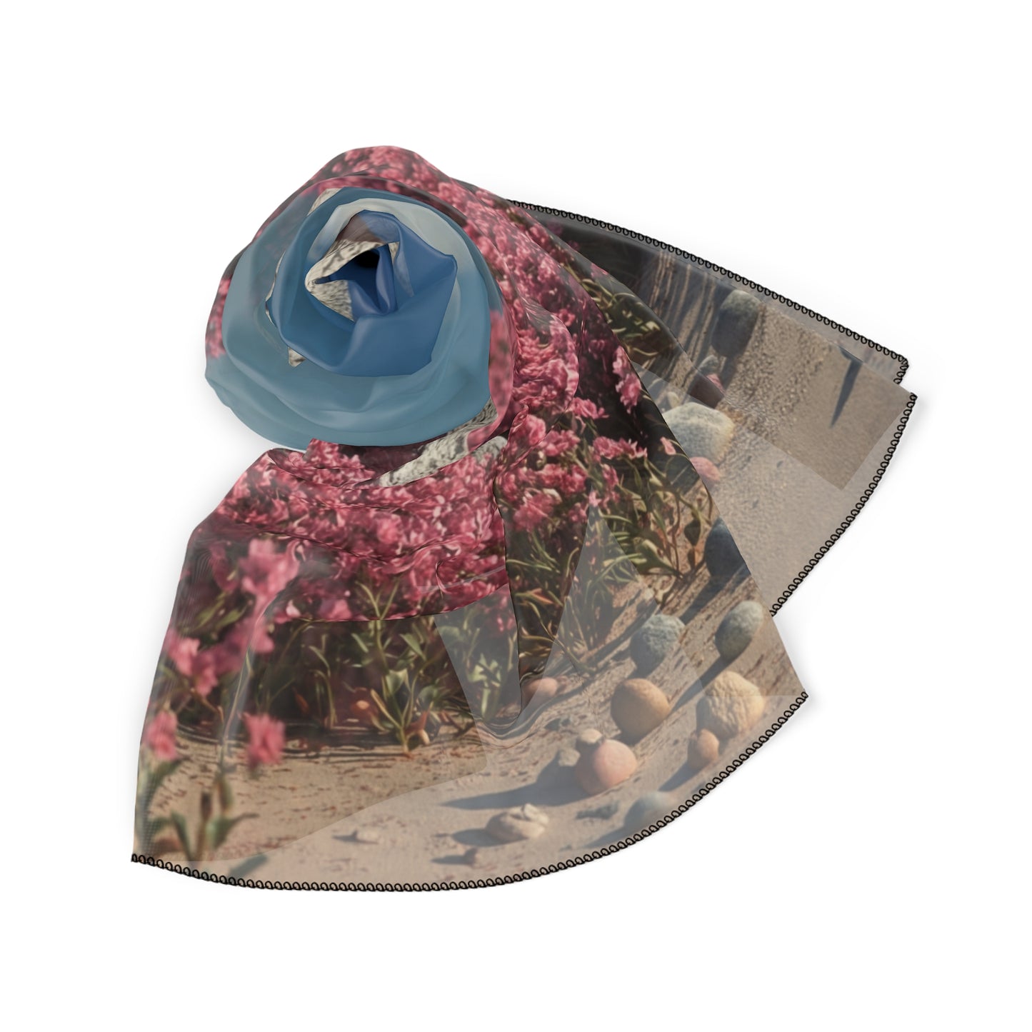 Stone Ring in Pink Bloom Poly Scarf – A Gateway Through Wildflowers