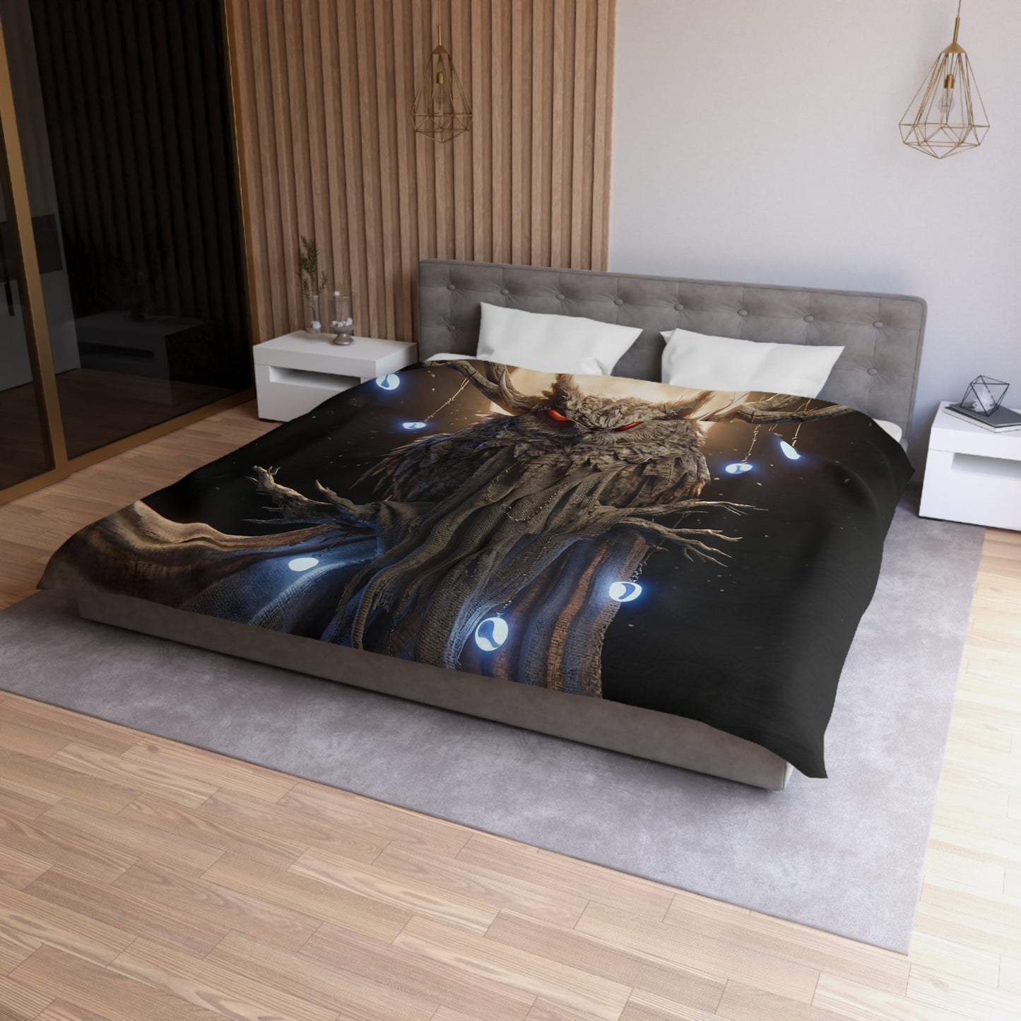 Moonlit Owl Sentinel Microfiber Duvet Cover – Watchful Wisdom Under Full Glow