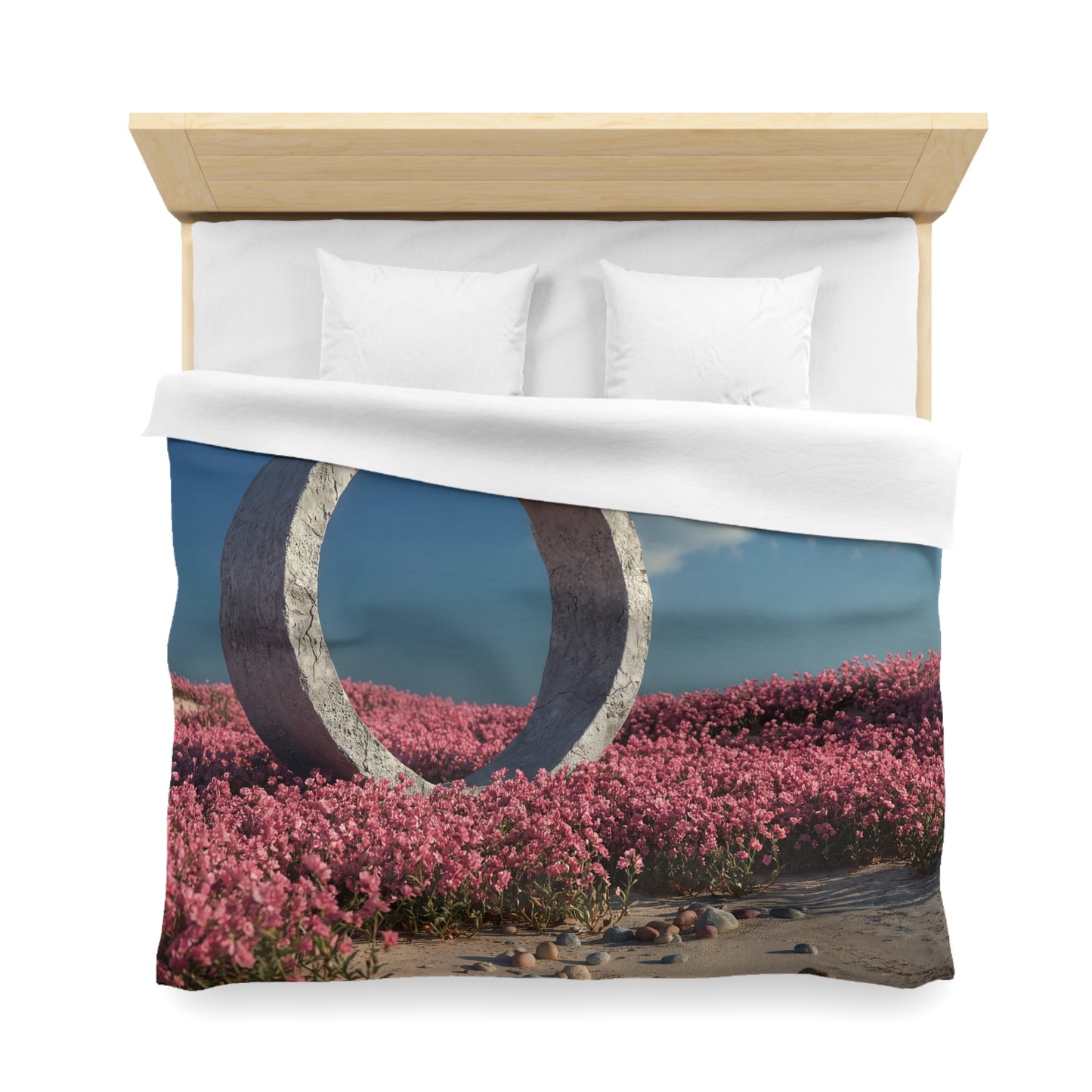 Concrete Circle Duvet Cover – Pink Flower Field Dreamscape