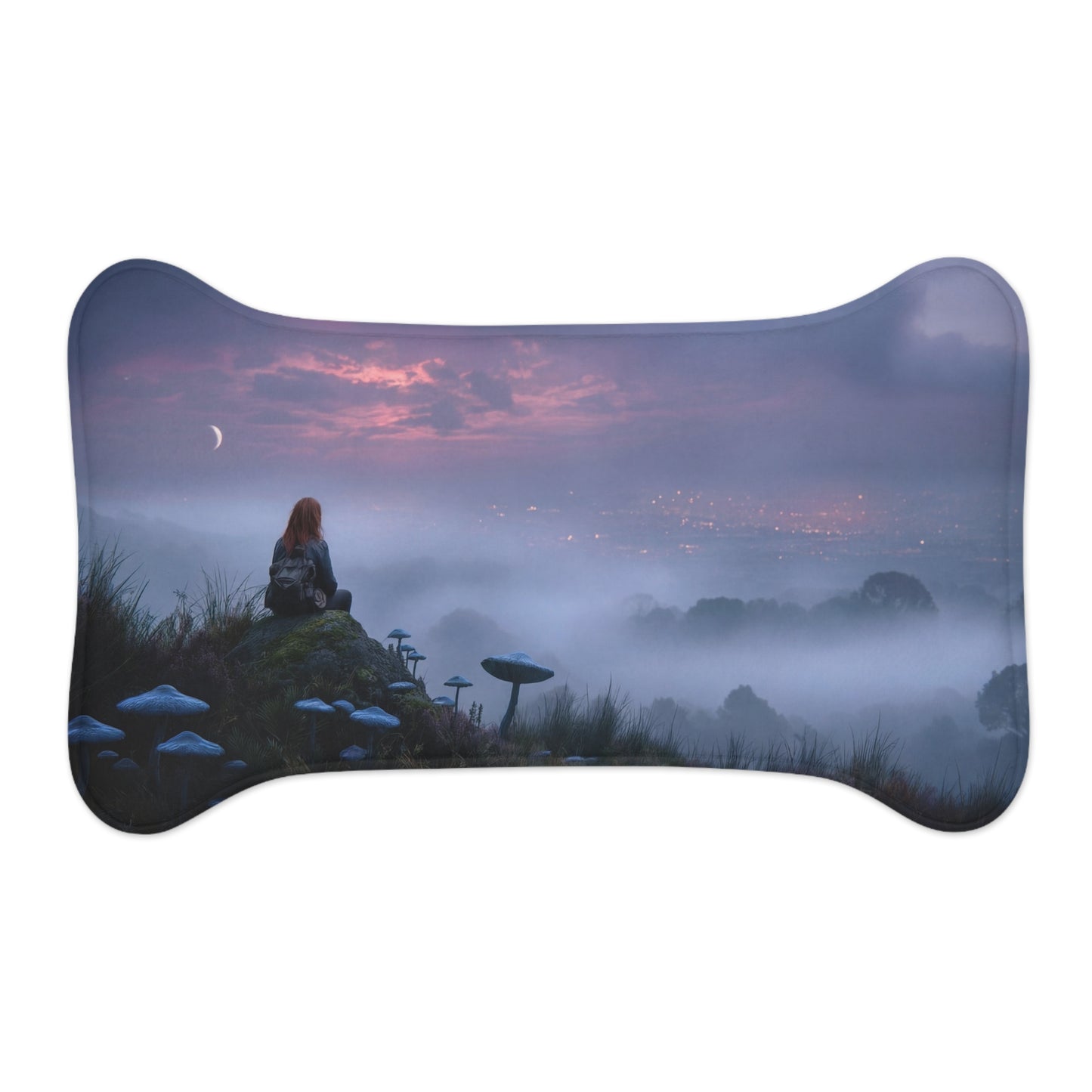 Moonlit Mycophile Pet Feeding Mats – Twilight Grove with Giant Mushrooms