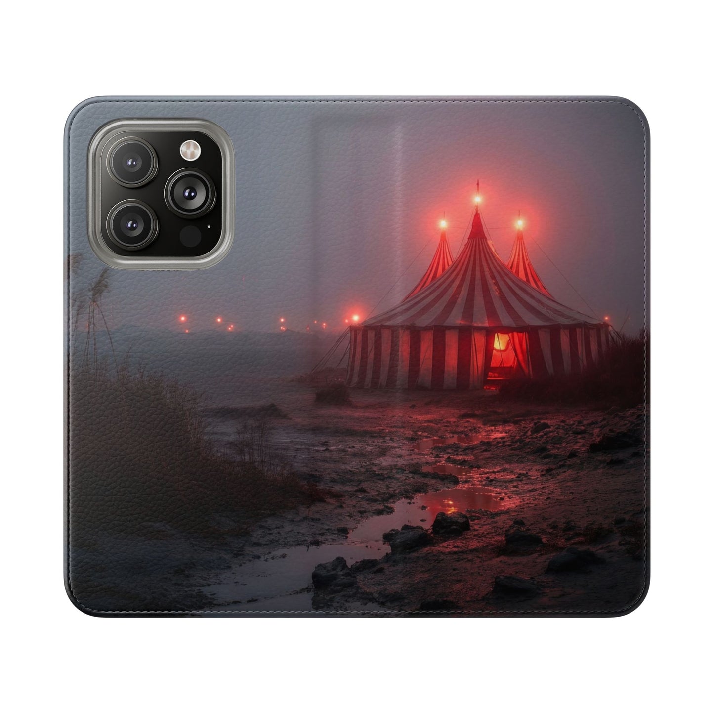 Crimson Circus Tent Flip Cases – Misty Coastside Lantern Scene