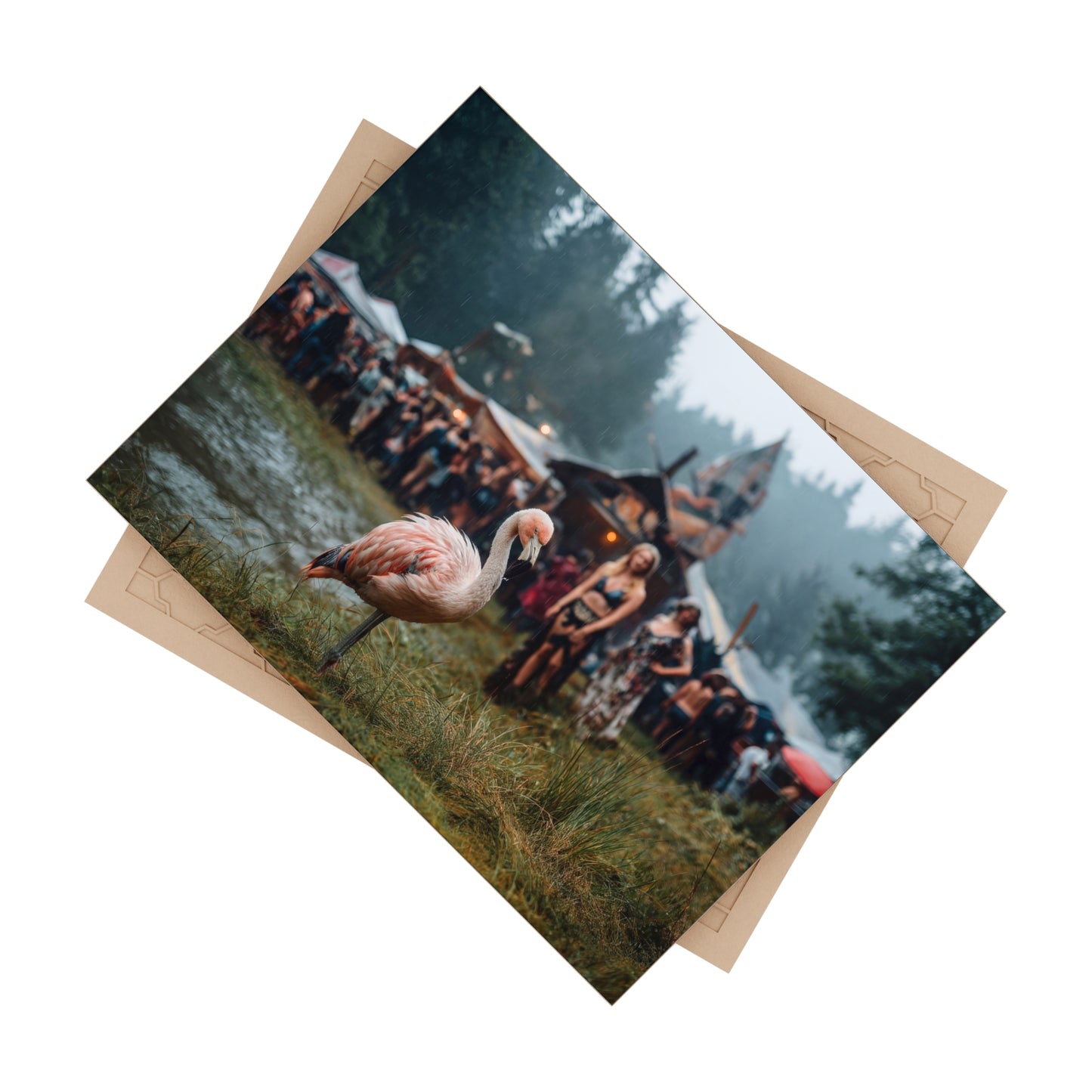 Rain-Slicked Flamingo Ceramic Photo Tile – Gentle Stranger in the Misty Festival