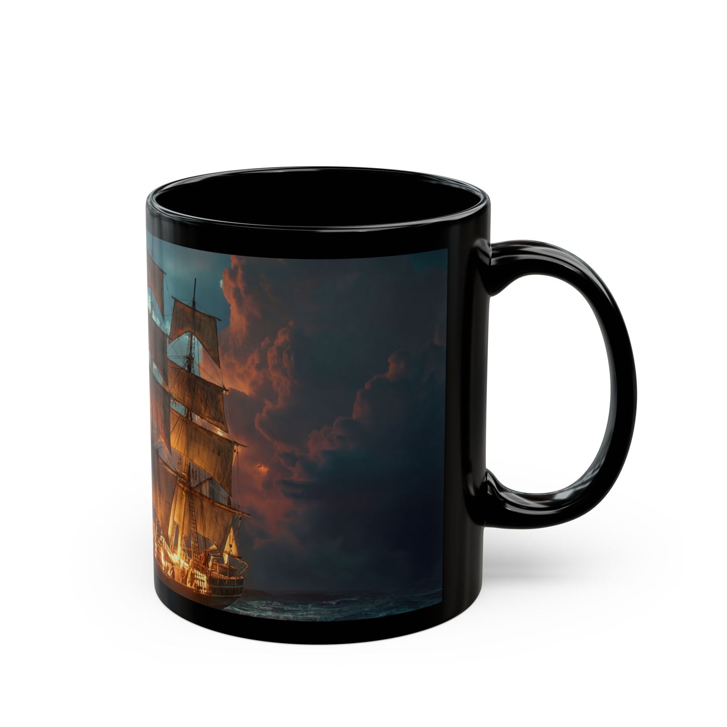 Starlit Galleon Black Mug – Midnight Voyage Through Celestial Skies