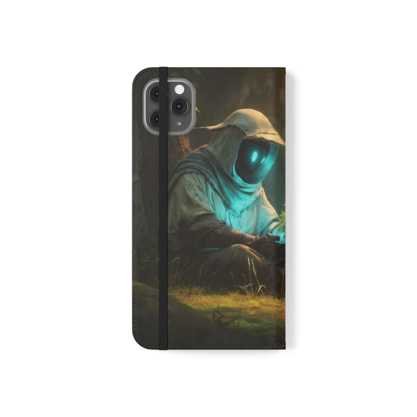 Glowing Orb Hooded Guardian Flip Cases – Bioluminescent Forest Keeper