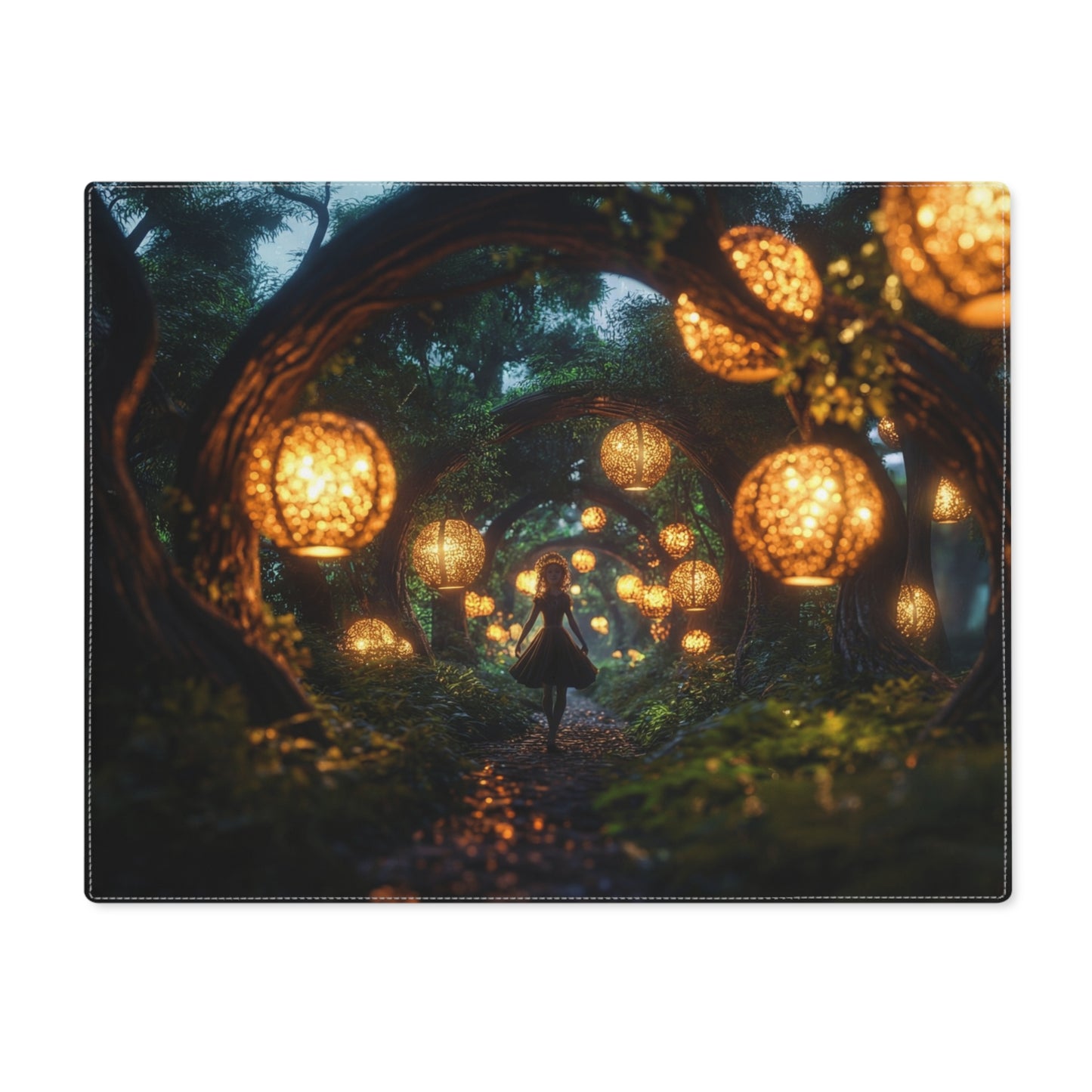 Luminescent Forest Path Placemat – Warm Lanterns Guide Your Way