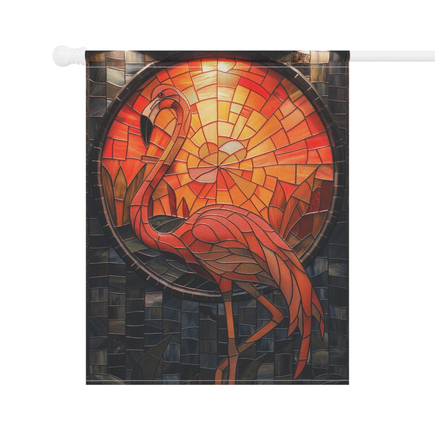 Stained Glass Flamingo Garden Flag