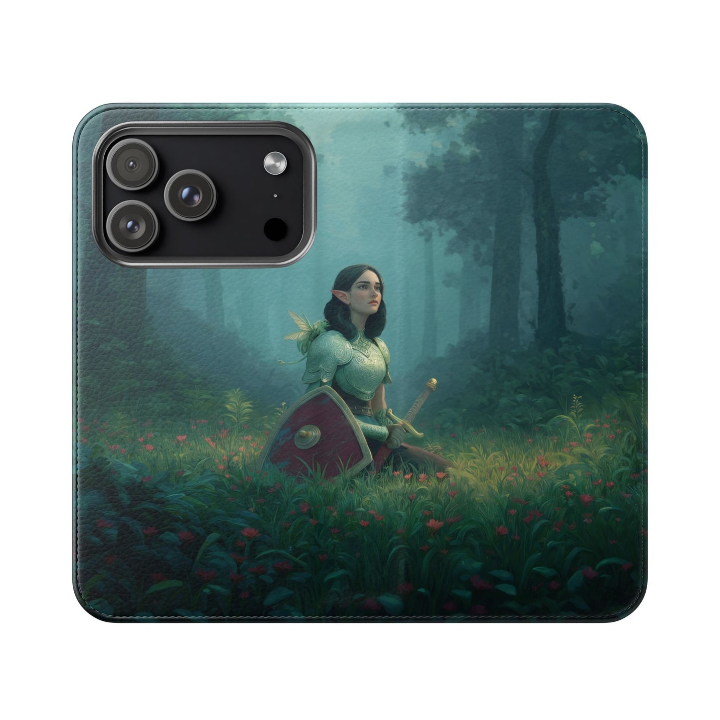 Woodland Sentinel Flip Cases – Green Knight in Misty Grove