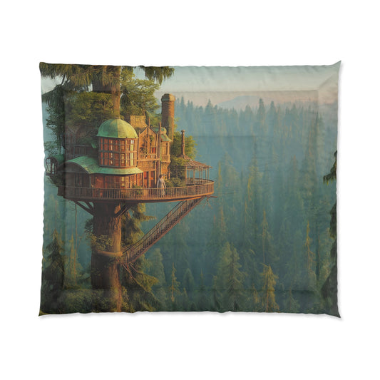 Whispering Grove Treehouse Comforter – Sunset Sanctuary in the Canopy