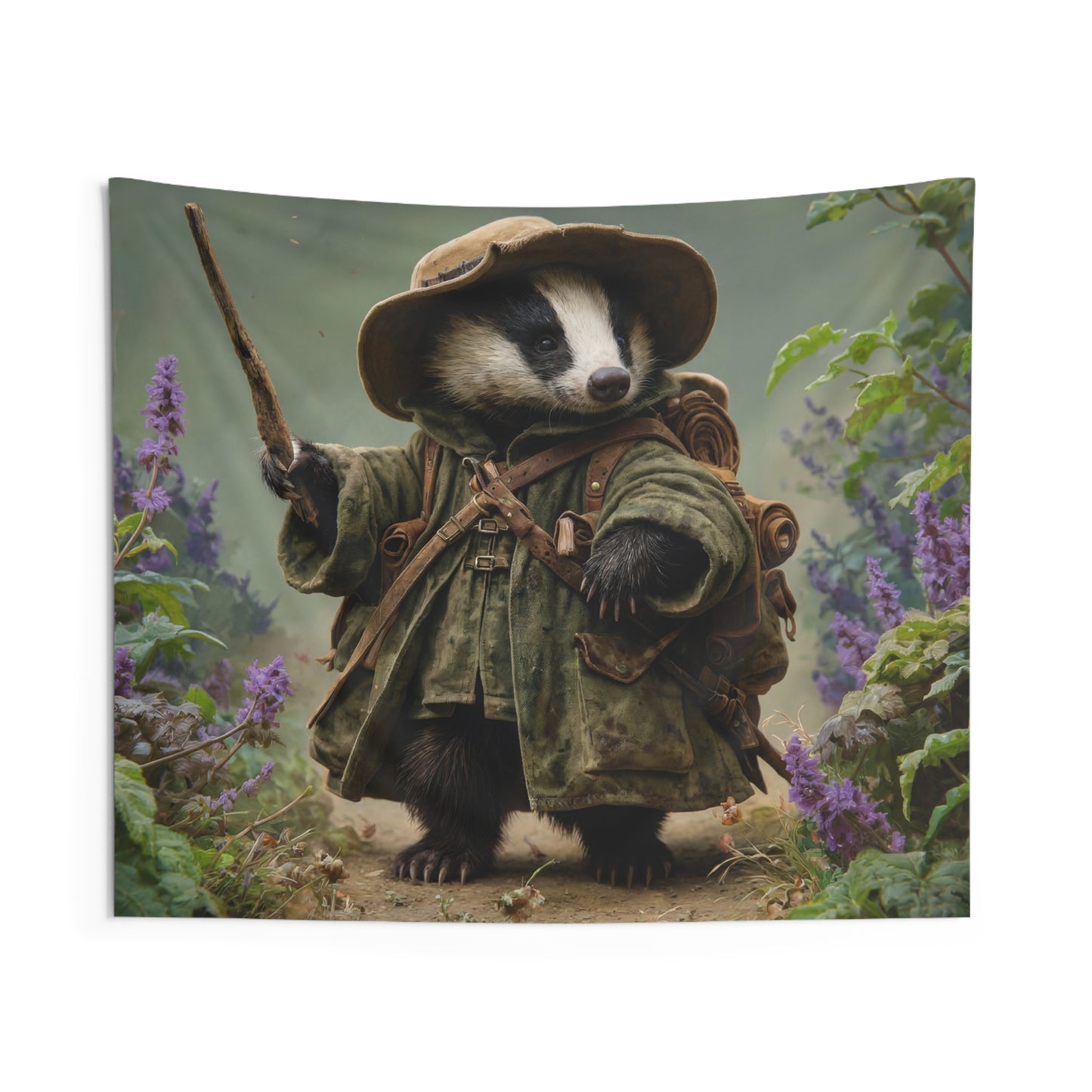 Badger Pathfinder Wall Tapestry – Mossy Trail Through Purple Wilds