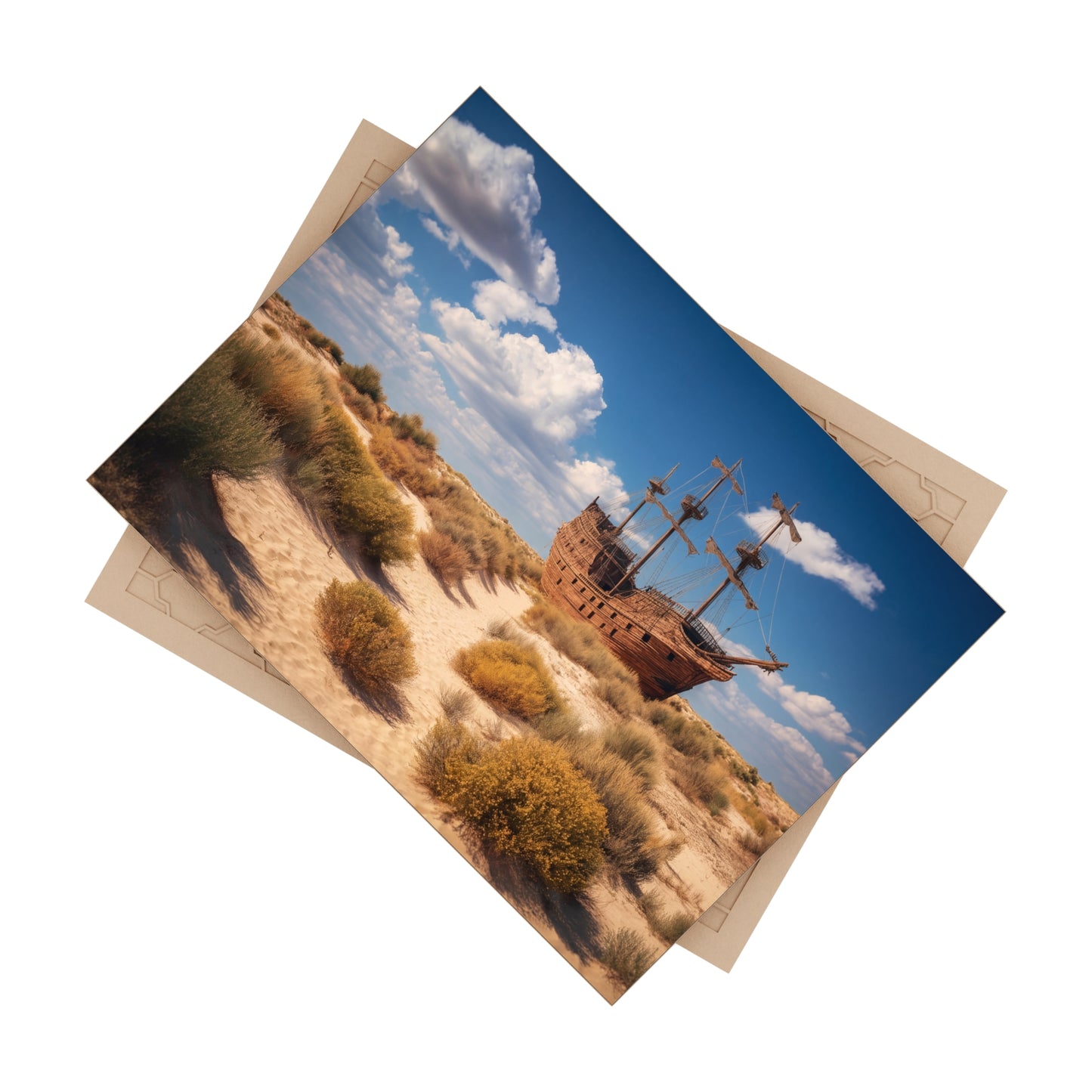 Abandoned Galleon Ceramic Photo Tile – Deserted Sea Ghost in Sunlit Dunes
