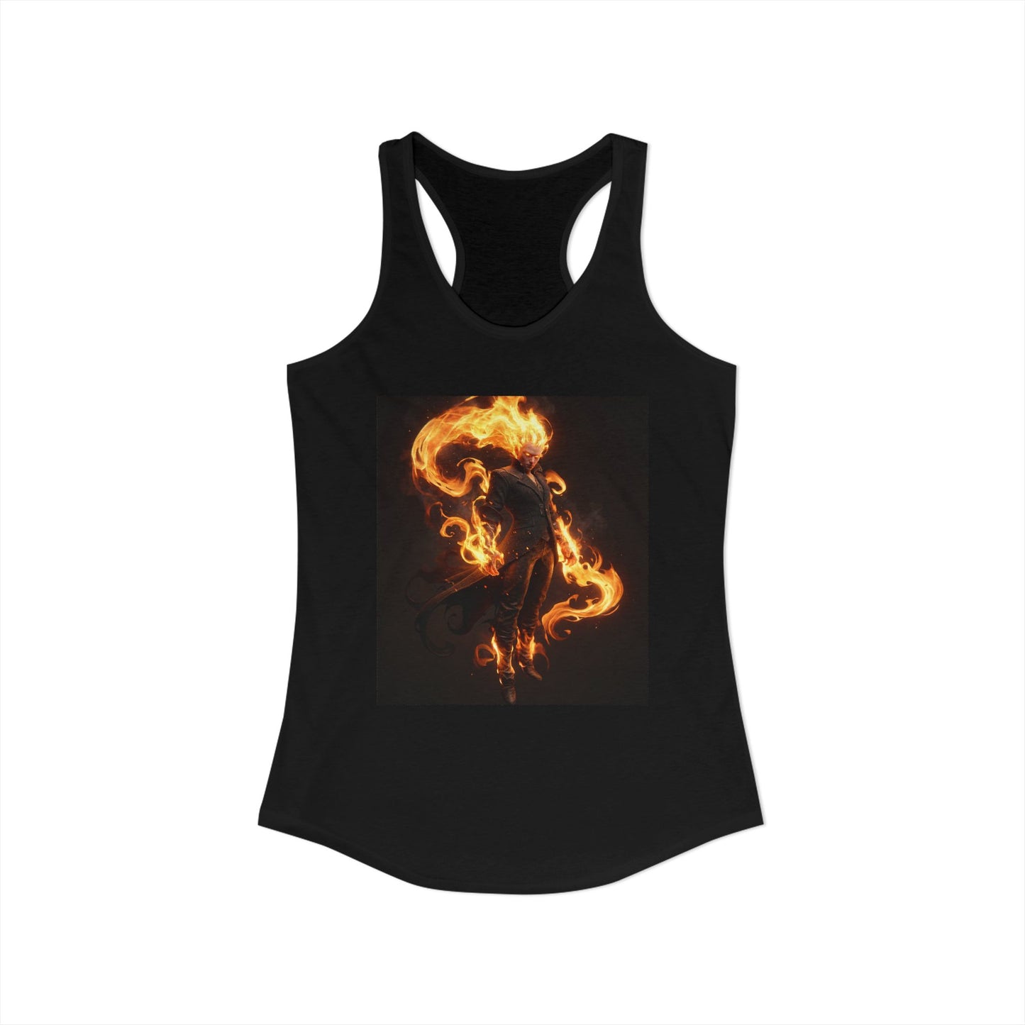 Inferno Walker Women's Ideal Racerback Tank – Fiery Guardian Silhouette