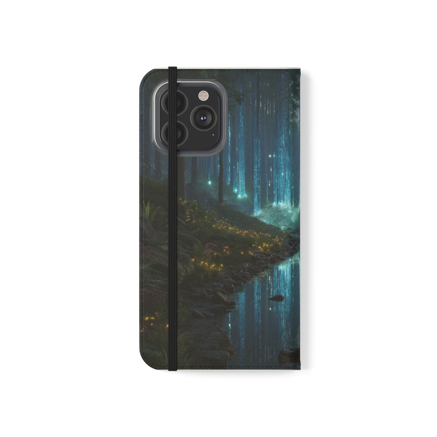 Bioluminescent Forest Flip Cases – Cyan Lightfall Stream Cover