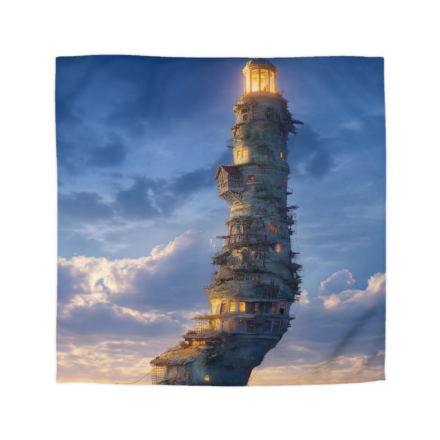 Skyward Lighthouse Microfiber Duvet Cover – A Beacon Through Twilight Clouds