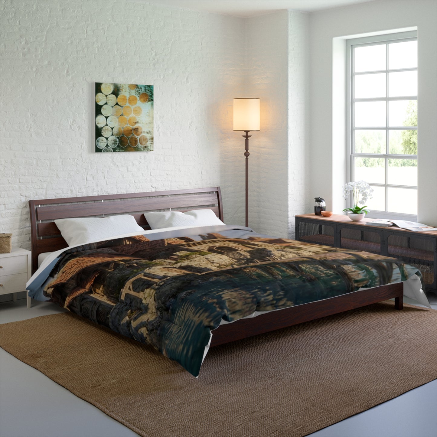 Harbor’s Edge Comforter – Sunlit Viking Village Dreamscape