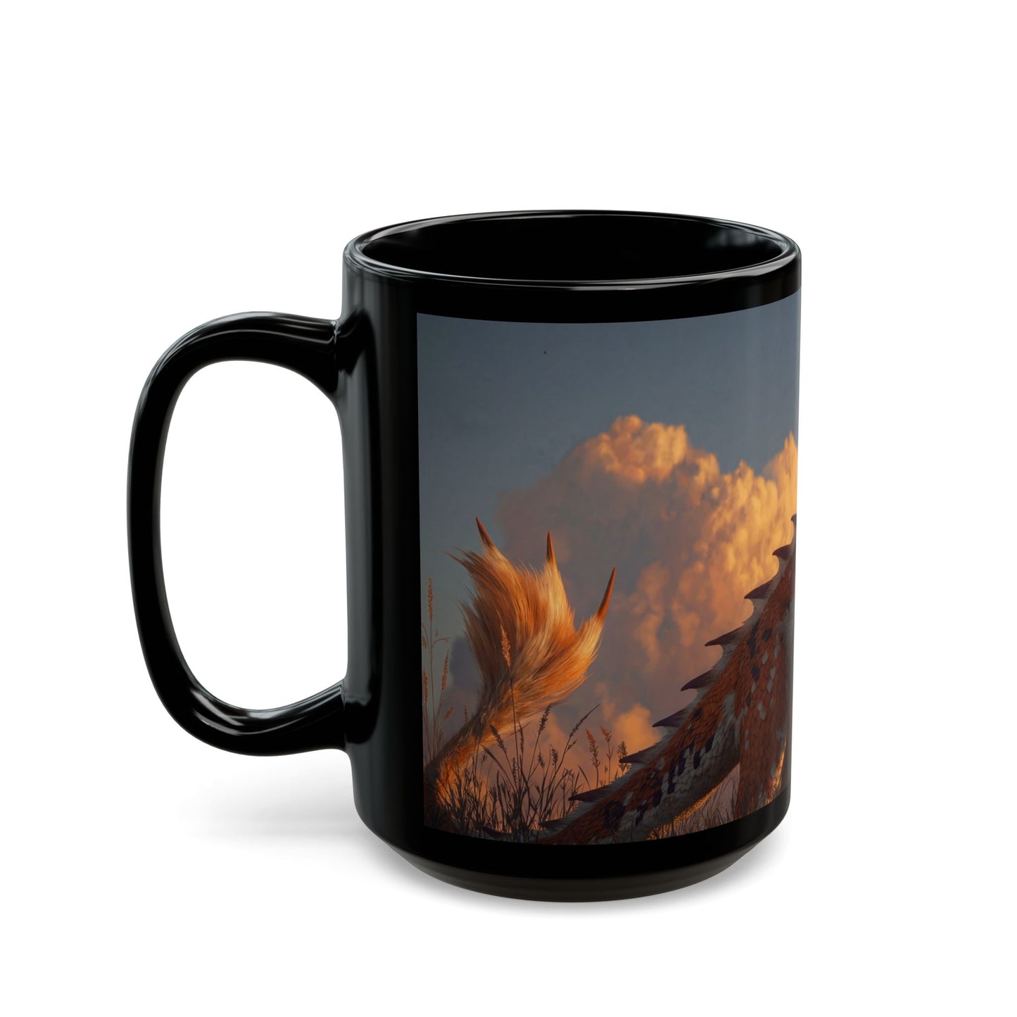 Sunset Sentinel Dragon Mug – Warm Ember Glow on a Quiet Meadow