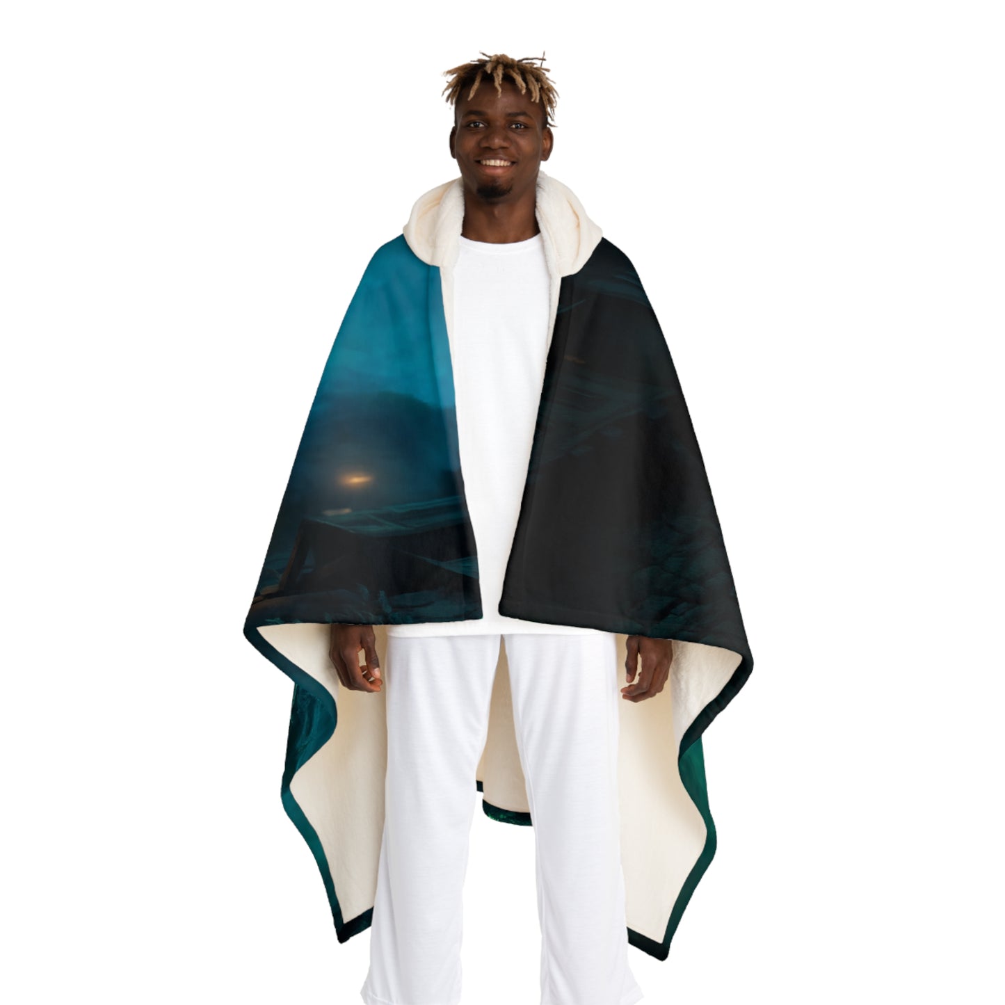 Young Sentinel Hooded Sherpa Fleece Blanket – Emerald Blade Guardian