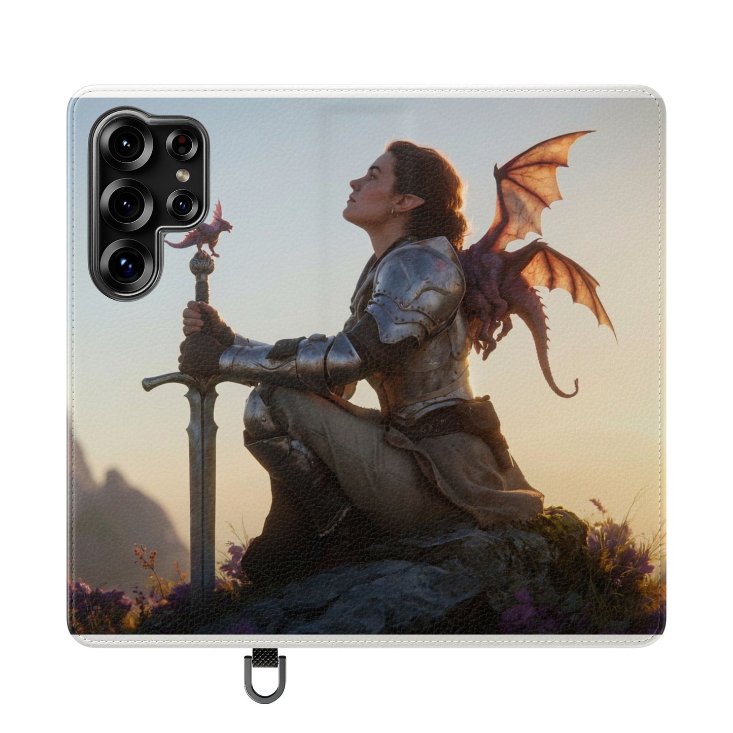 Dragon Knight Flip Cases – Sunlit Sentinel with Mini Drake and Sword