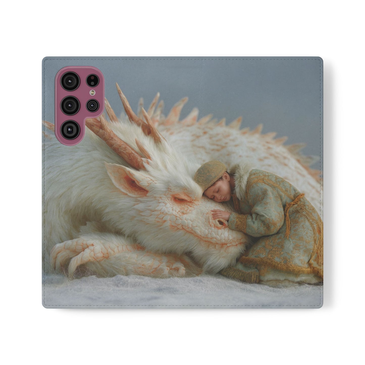Sleeping Child and Dragon Flip Cases – Snowy Guardian Embrace