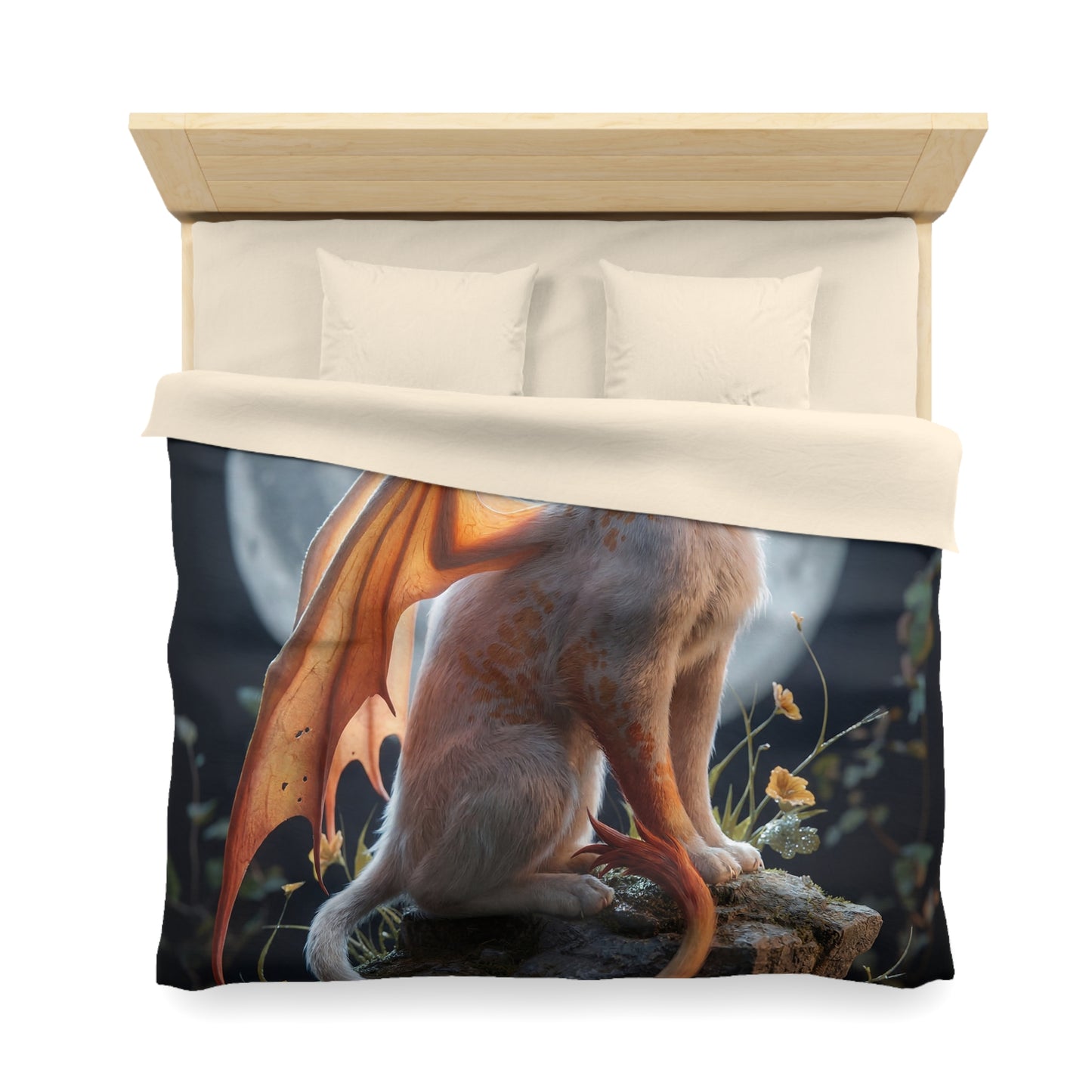 Lunar Dragon Cat Microfiber Duvet Cover – Moonlit Sentinel Dreamscape