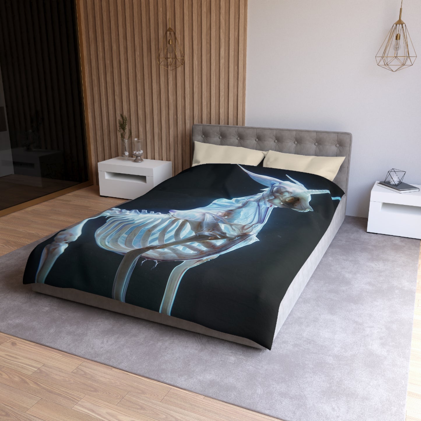 Celestial Unicorn Skeleton Duvet Cover – Ethereal Bone Dreamscape