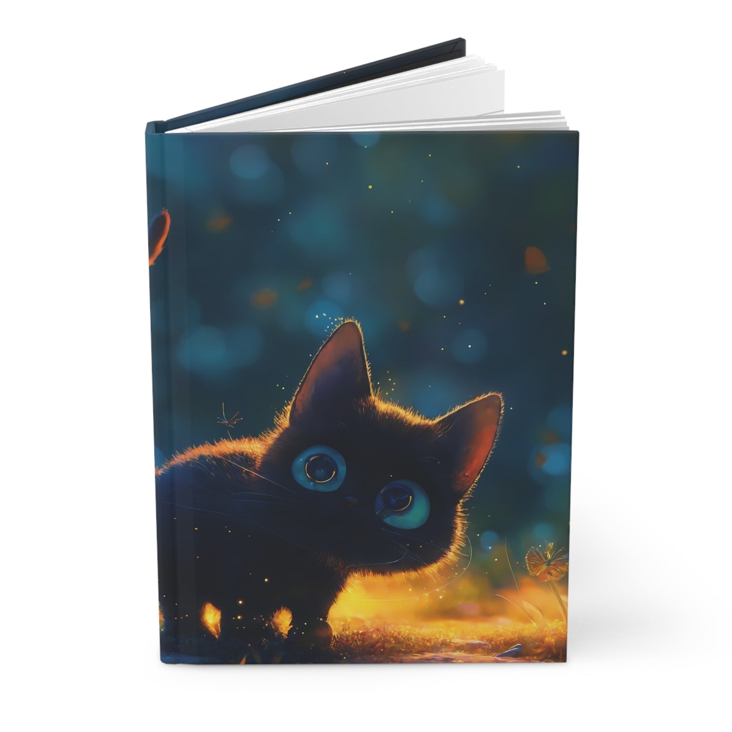 Midnight Whisker Journal Matte – Curious Feline in Enchanted Glow