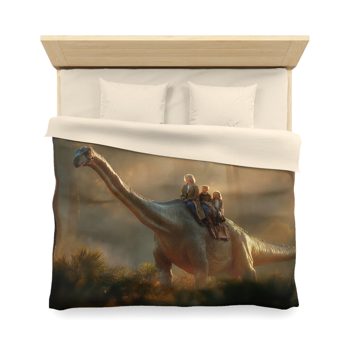 Dinosaur Ride Microfiber Duvet Cover – Golden Forest Sunset Adventure