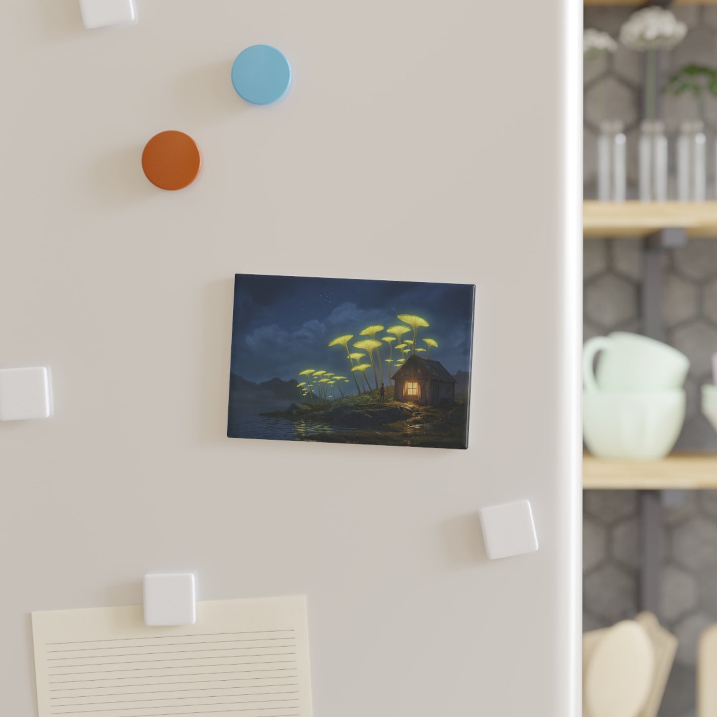 Luminescent Mushroom Cottage Button Magnet – Night’s Quiet Glow