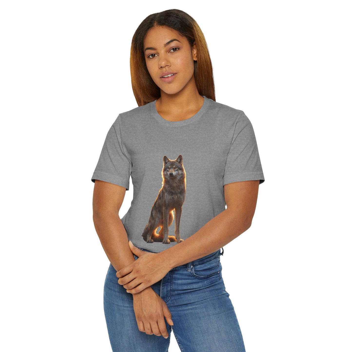 Sentinel Wolf Unisex Jersey T-Shirt – Golden Hour Guardian Portrait