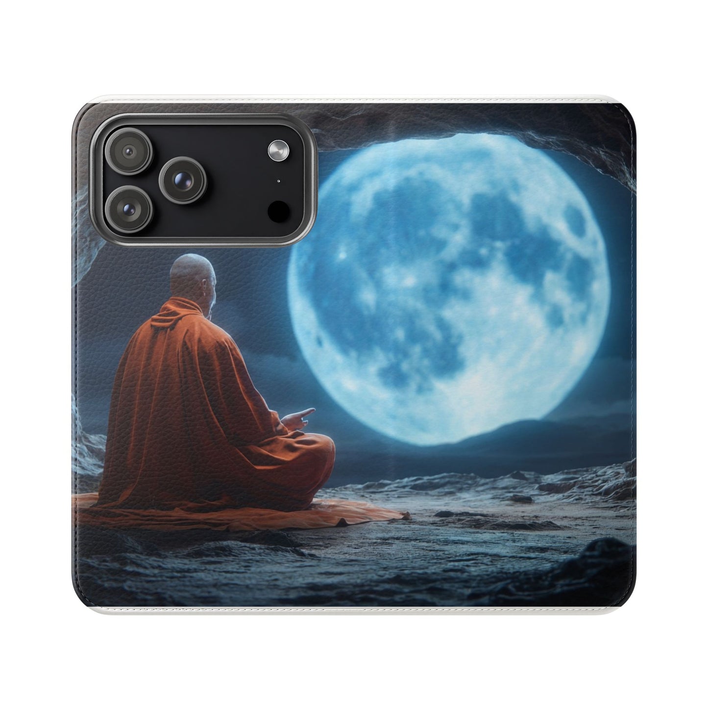 Lunar Meditation Flip Cases – Serene Monk Under Moonlight