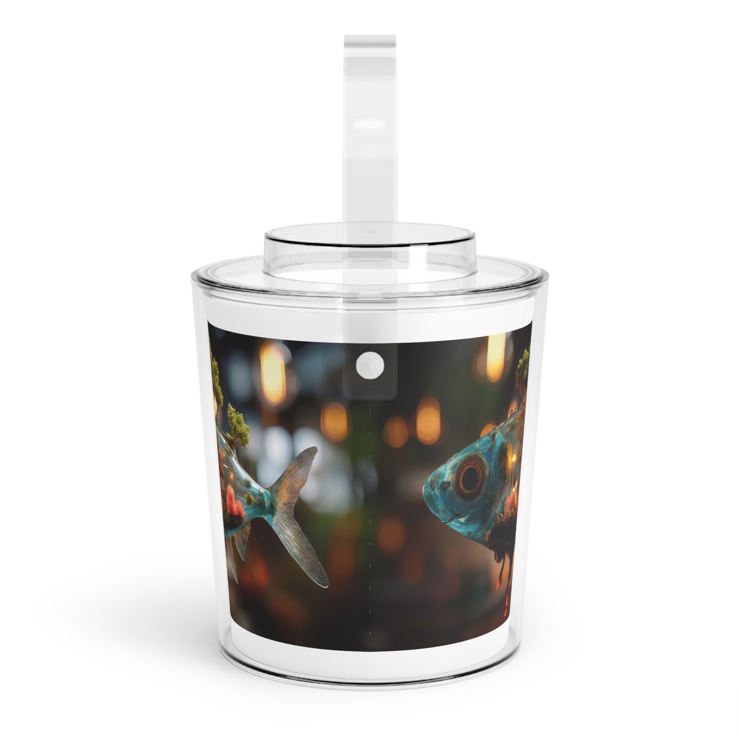 Forest Within Fish Ice Bucket with Tongs – Bioluminescent Underwater Sanctuary